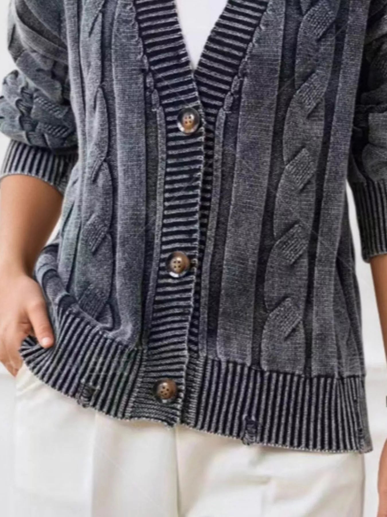 Cable Knit Button - Down Cardigan designed for comfort and style at Lookzlike