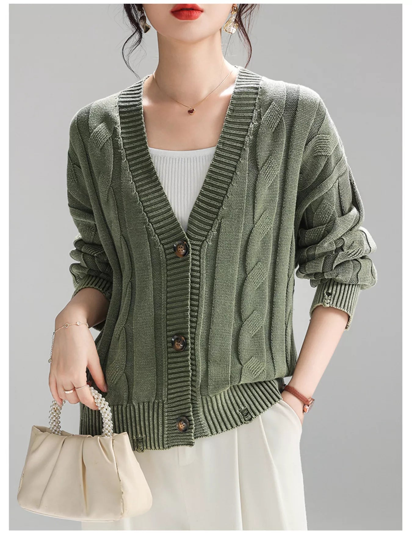 Cable Knit Button - Down Cardigan designed for comfort and style at Lookzlike