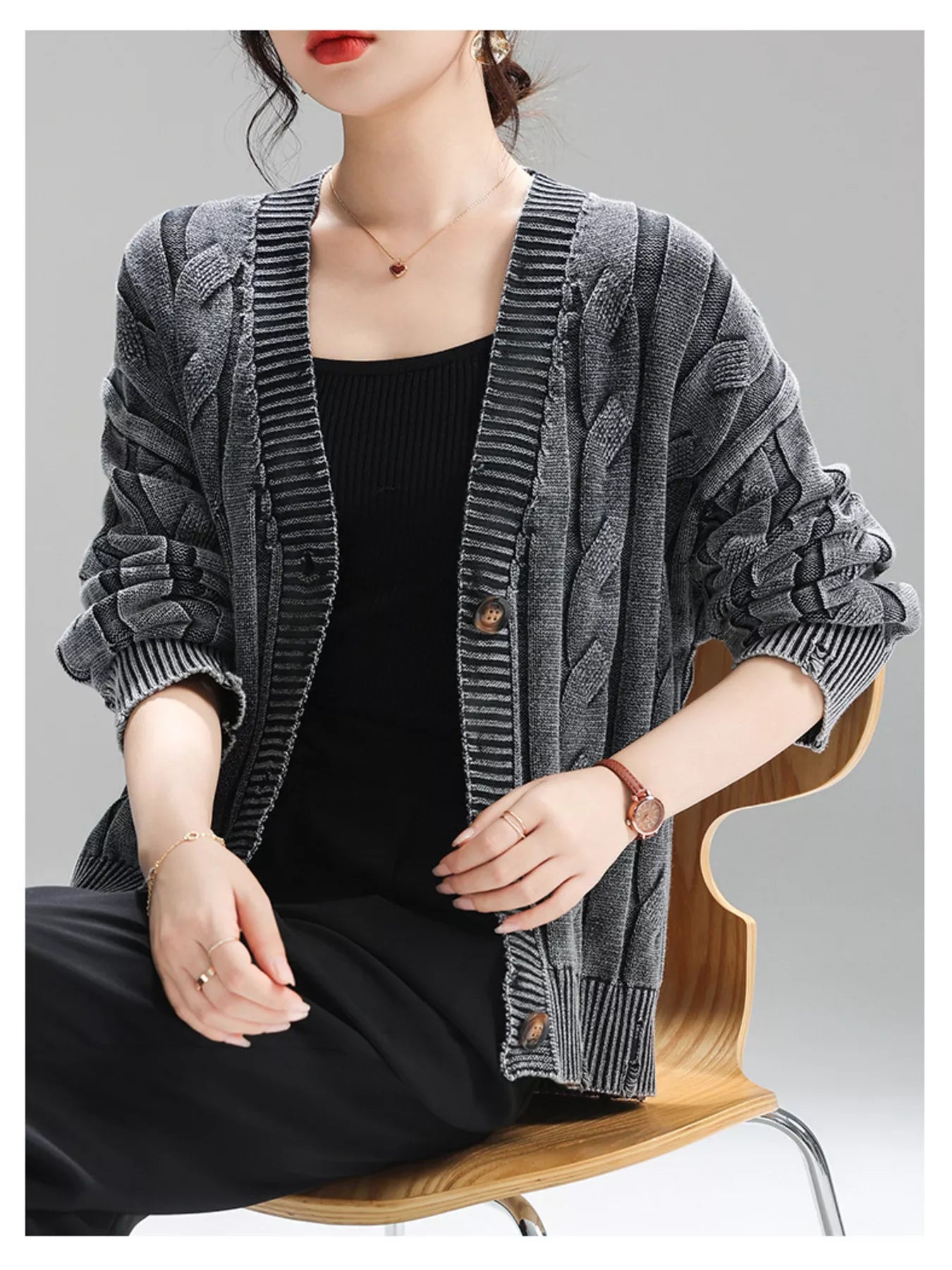 Cable Knit Button - Down Cardigan designed for comfort and style at Lookzlike