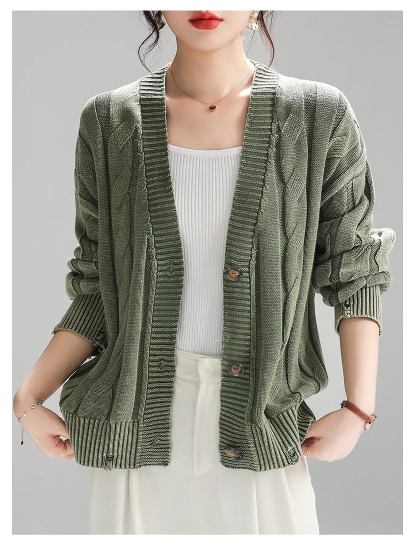 Cable Knit Button - Down Cardigan designed for comfort and style at Lookzlike