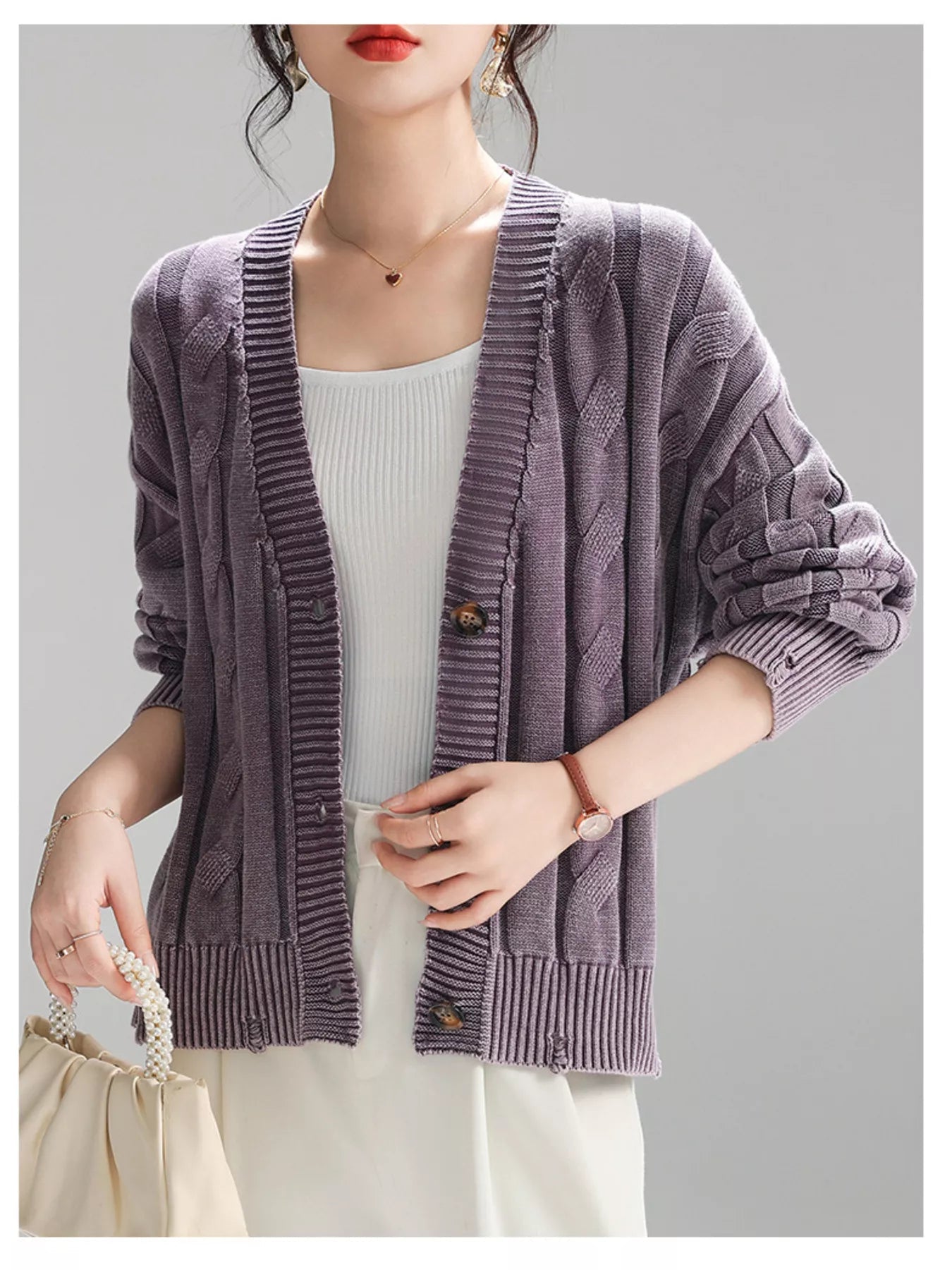 Cable Knit Button - Down Cardigan designed for comfort and style at Lookzlike