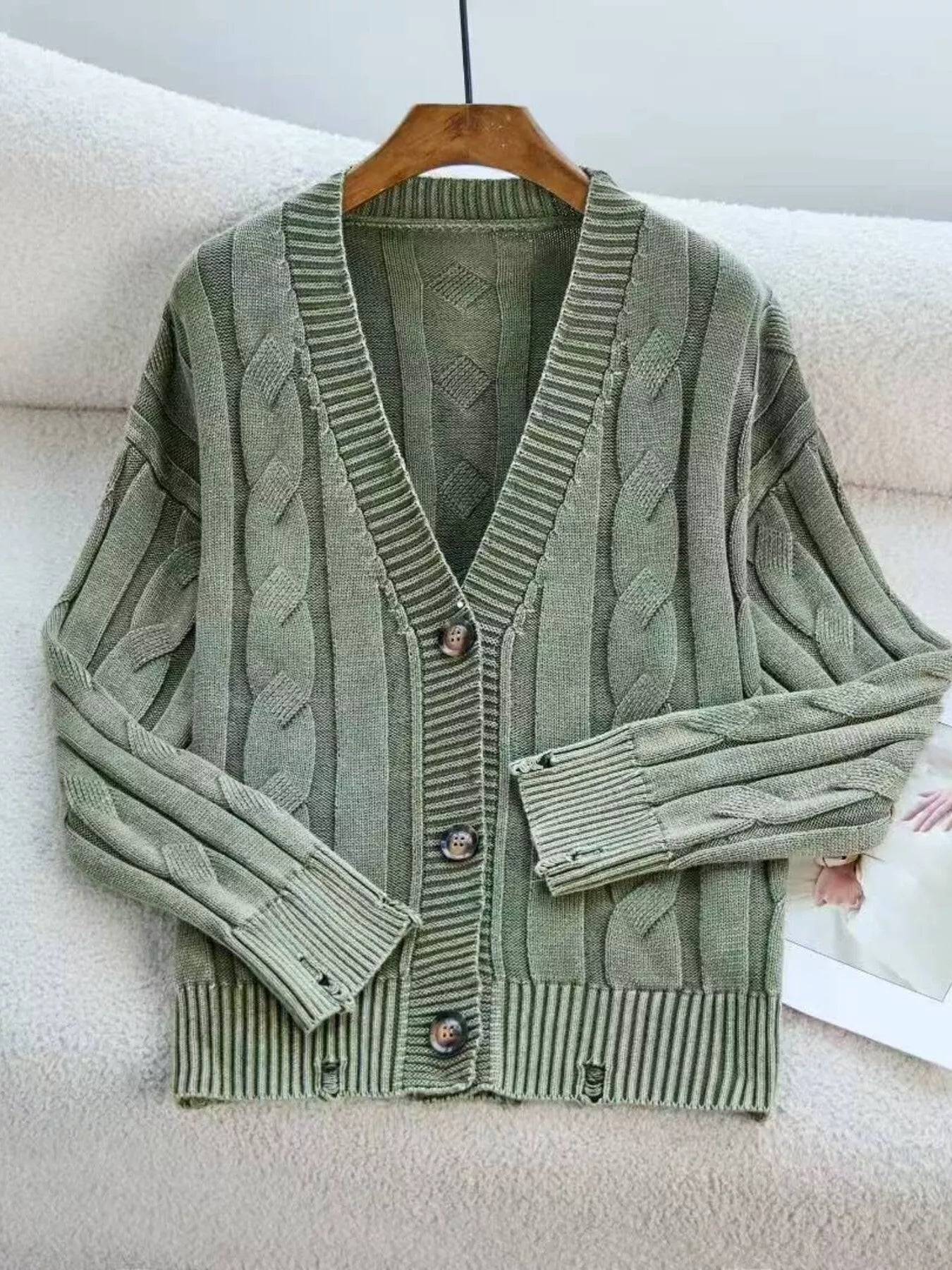 Cable Knit Button - Down Cardigan designed for comfort and style at Lookzlike