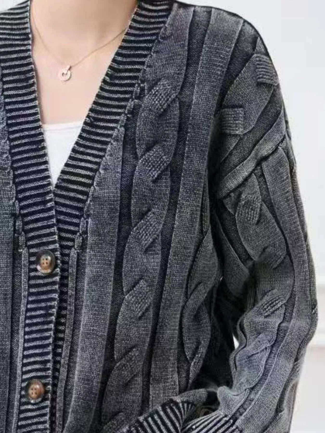 Cable Knit Button - Down Cardigan designed for comfort and style at Lookzlike