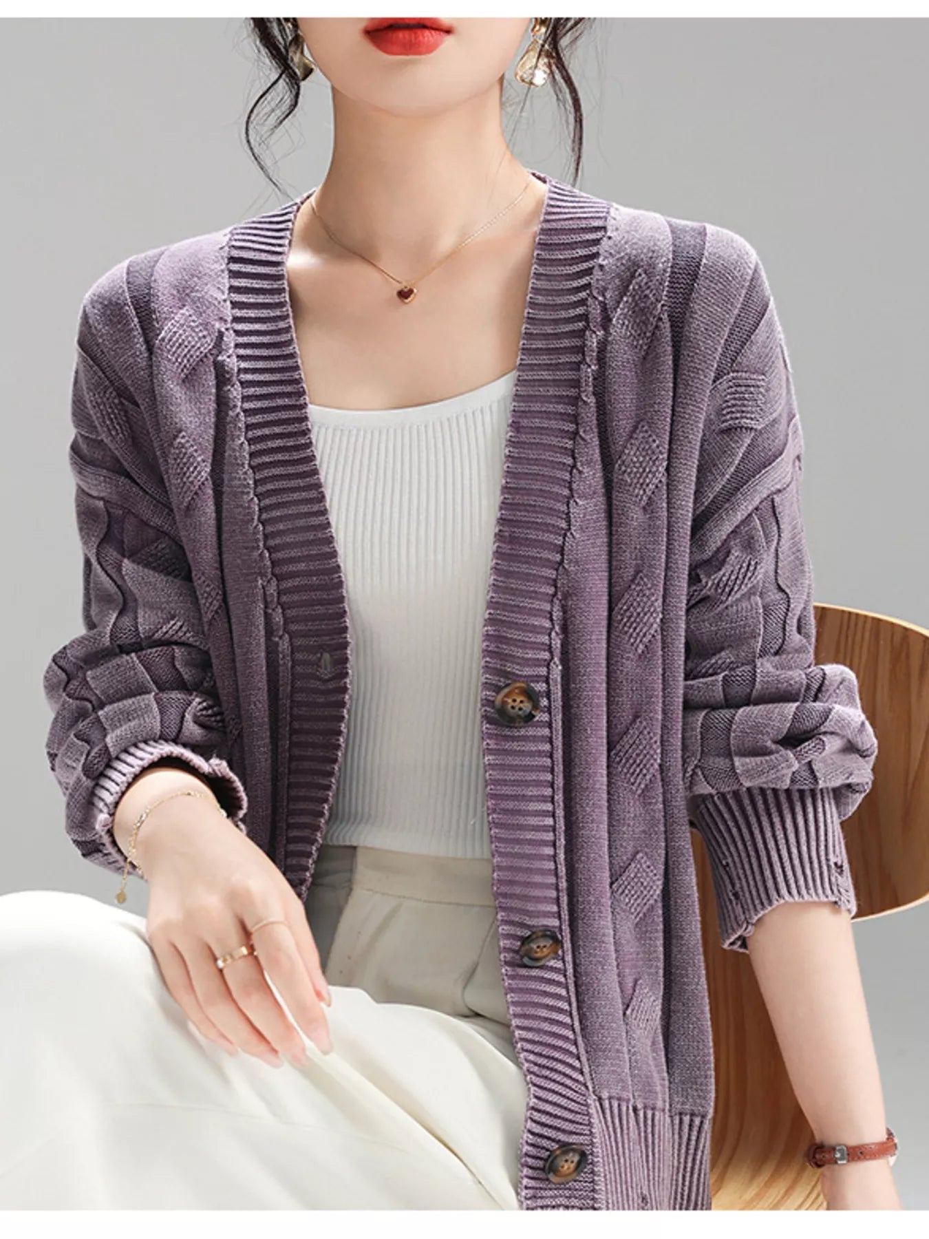 Cable Knit Button - Down Cardigan designed for comfort and style at Lookzlike