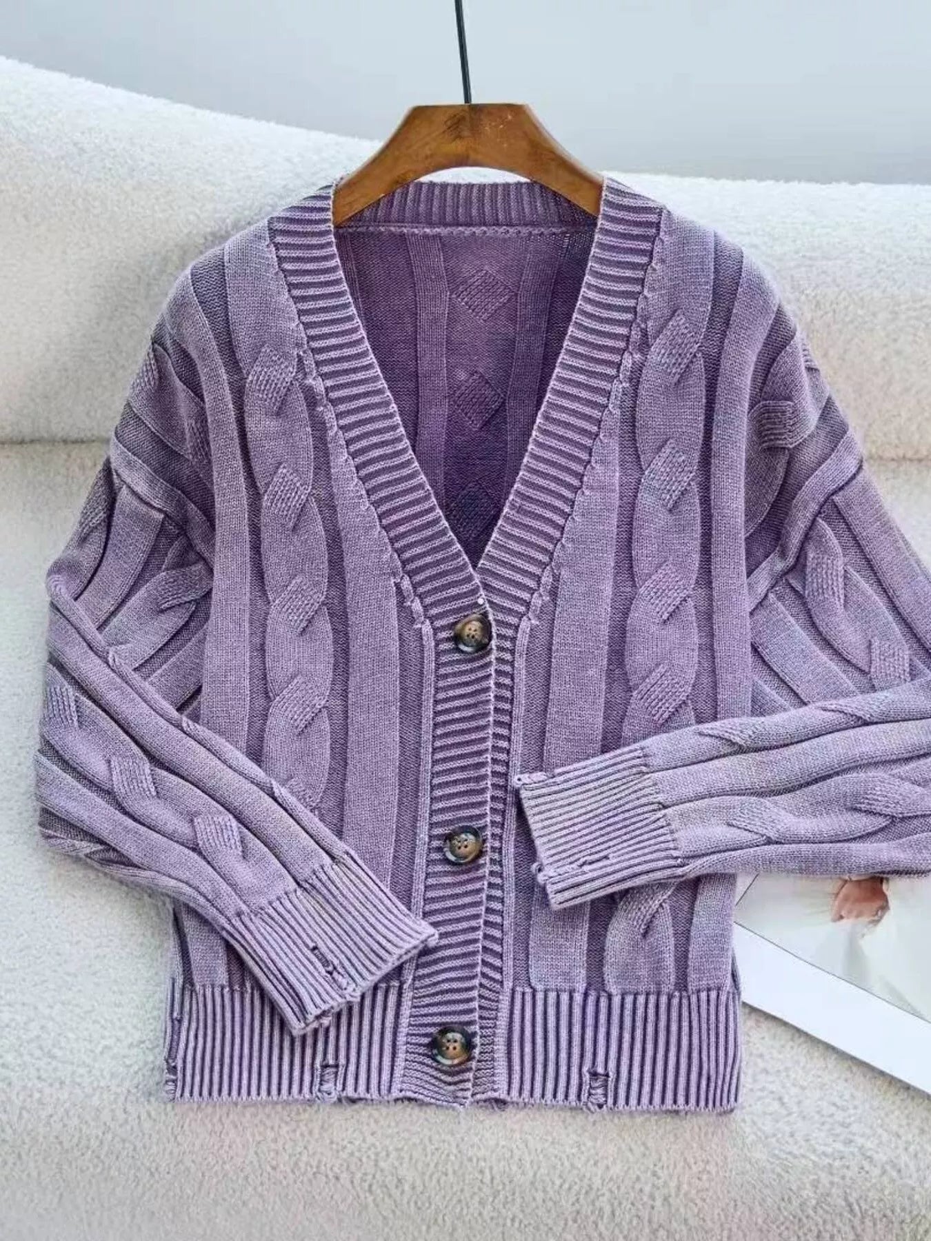 Cable Knit Button - Down Cardigan designed for comfort and style at Lookzlike