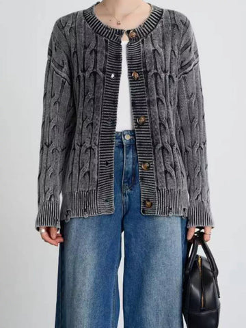 Cable Knit Button Up Cardigan designed for comfort and style at Lookzlike