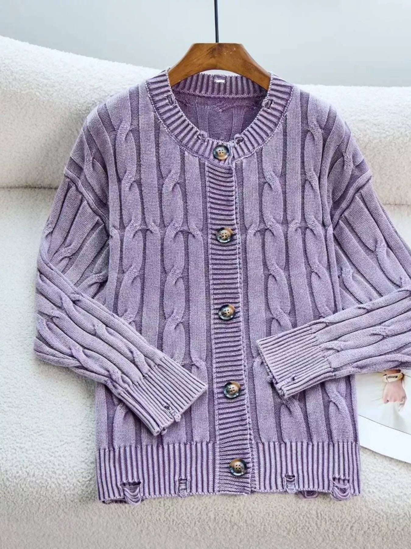 Cable Knit Button Up Cardigan designed for comfort and style at Lookzlike