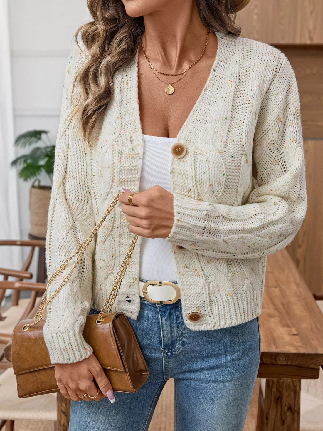 Cable Knit Button - Up Cardigan designed for comfort and style at Lookzlike