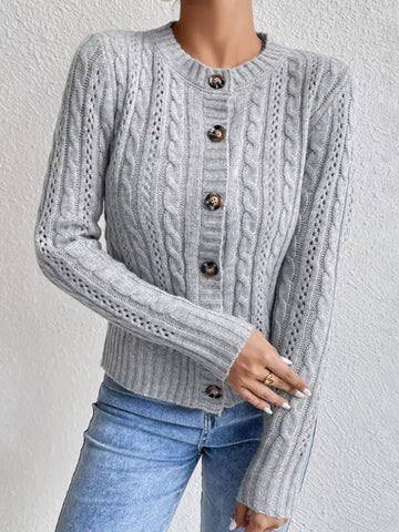 Cable Knit Button - Up Cardigan designed for comfort and style at Lookzlike
