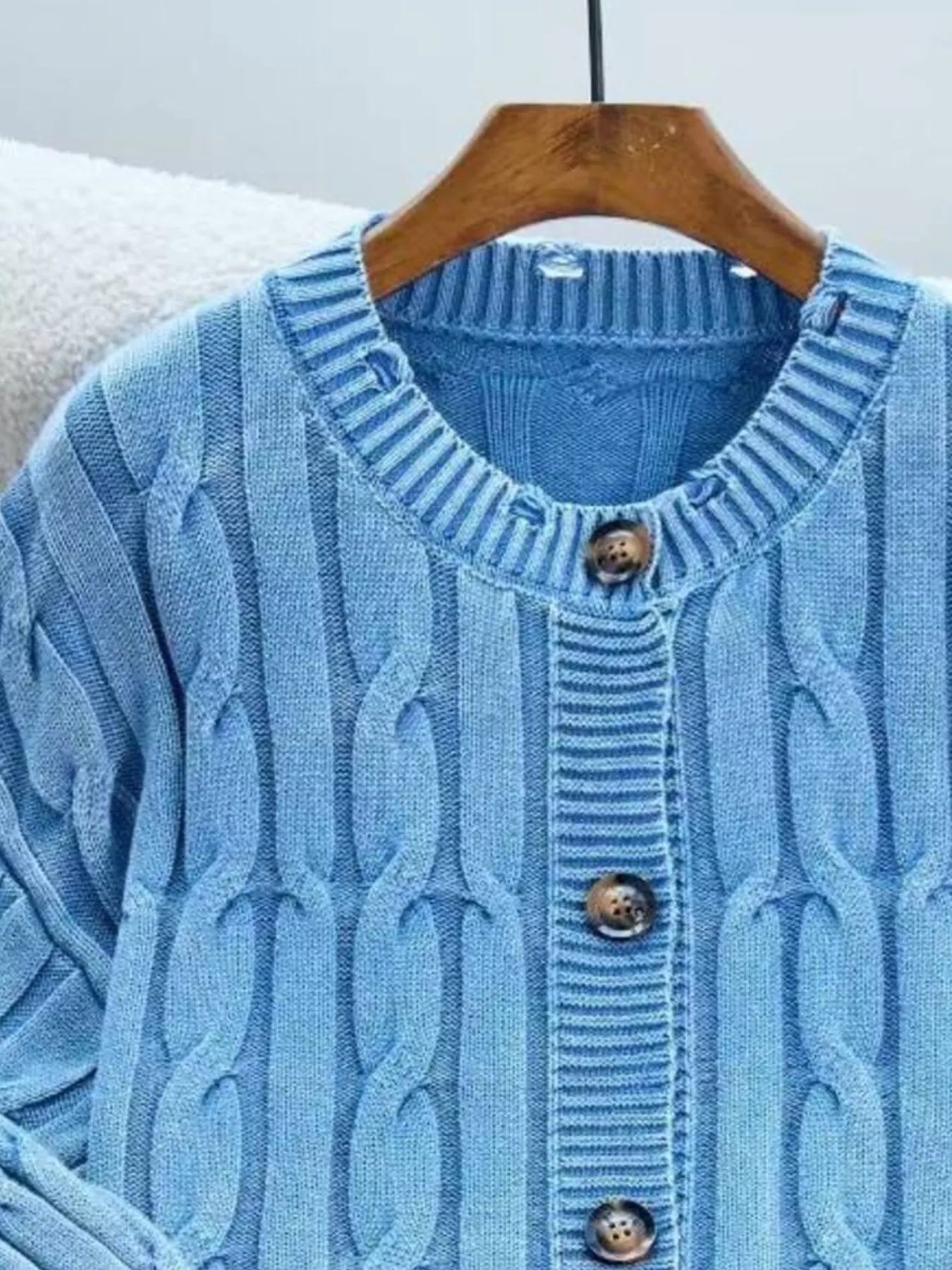 Cable Knit Button Up Cardigan designed for comfort and style at Lookzlike