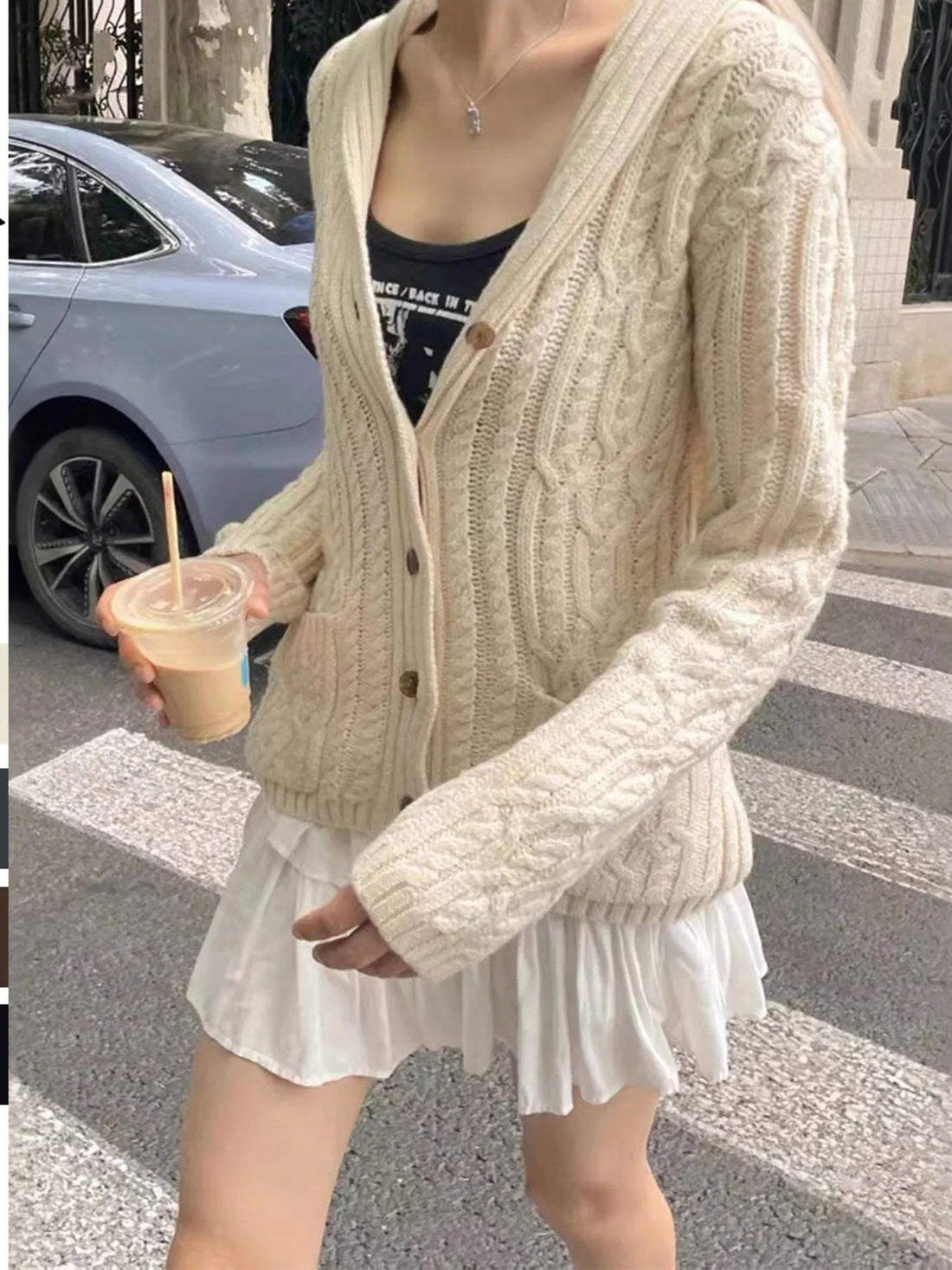 Cable Knit Button Up Cardigan designed for comfort and style at Lookzlike