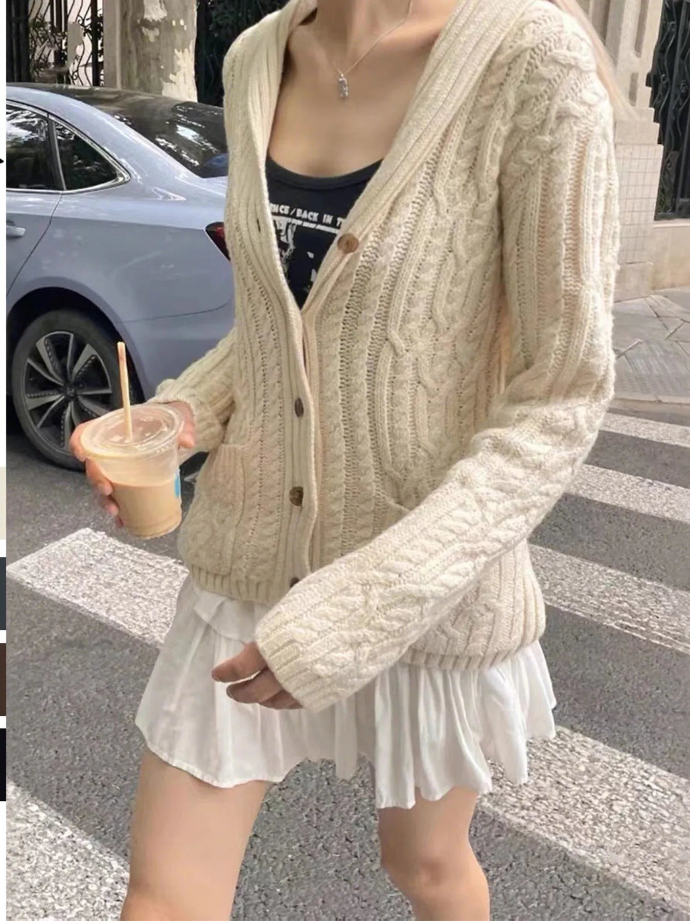 Cable Knit Button Up Cardigan designed for comfort and style at Lookzlike