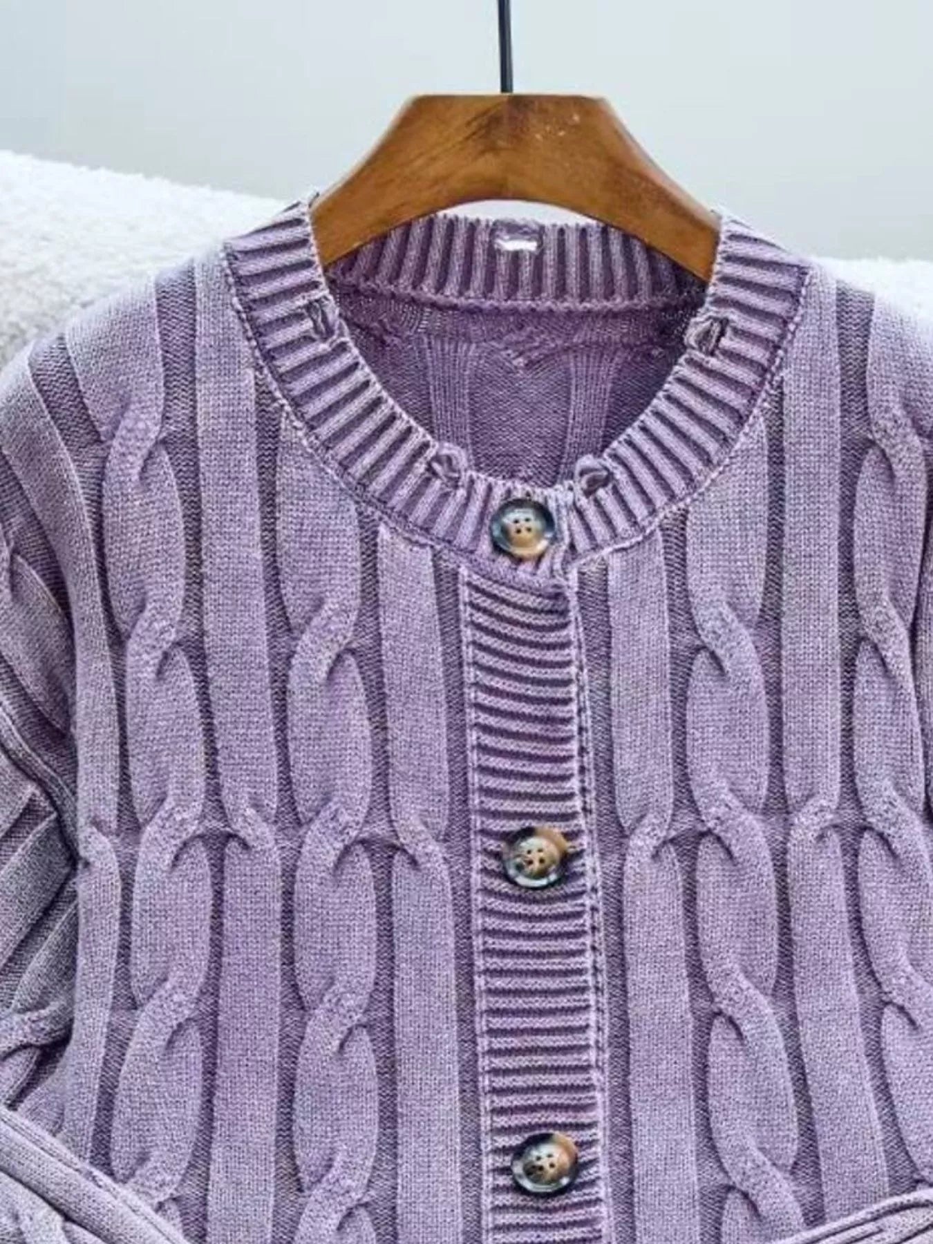 Cable Knit Button Up Cardigan designed for comfort and style at Lookzlike