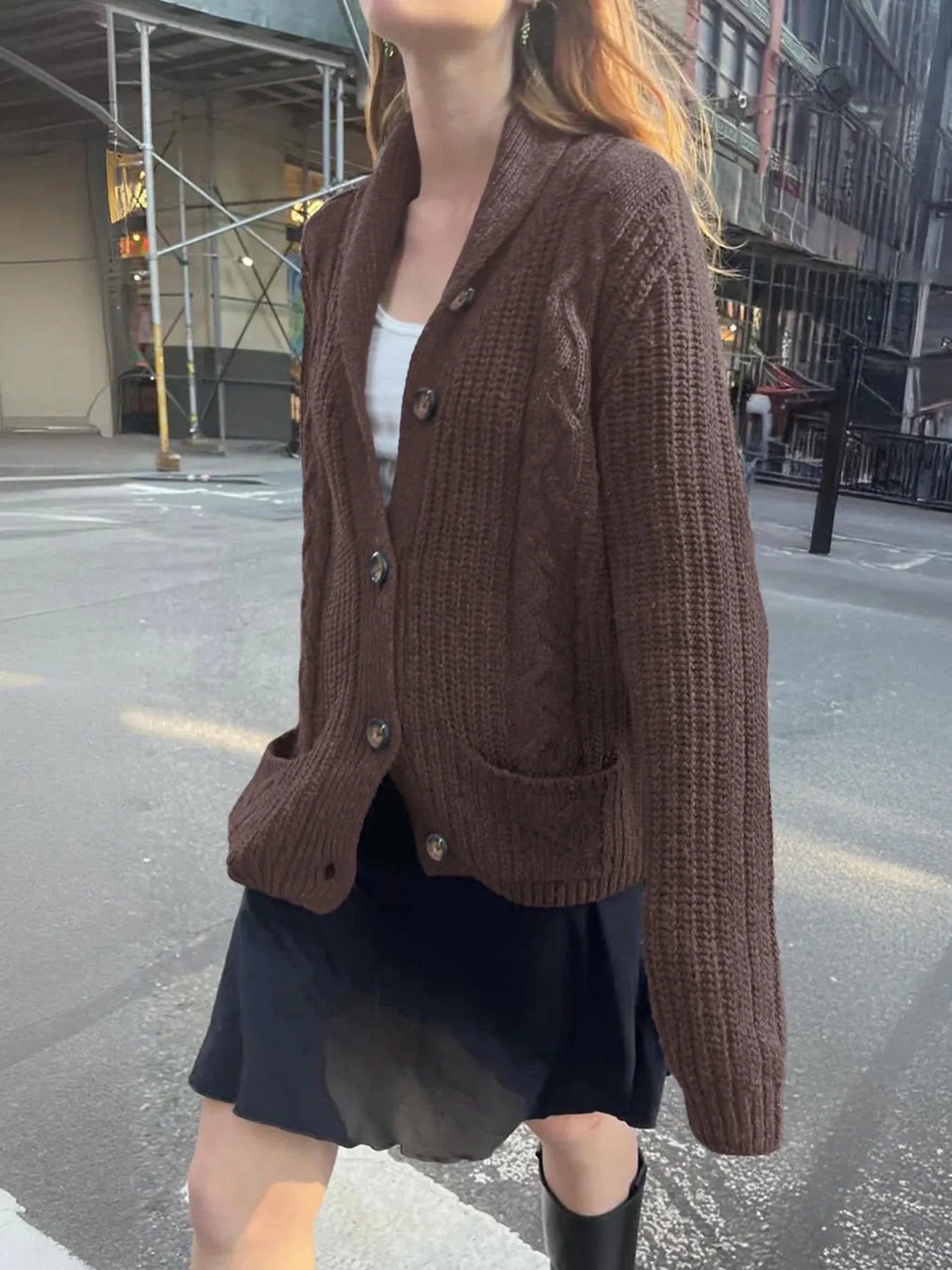 Cable Knit Button Up Cardigan designed for comfort and style at Lookzlike