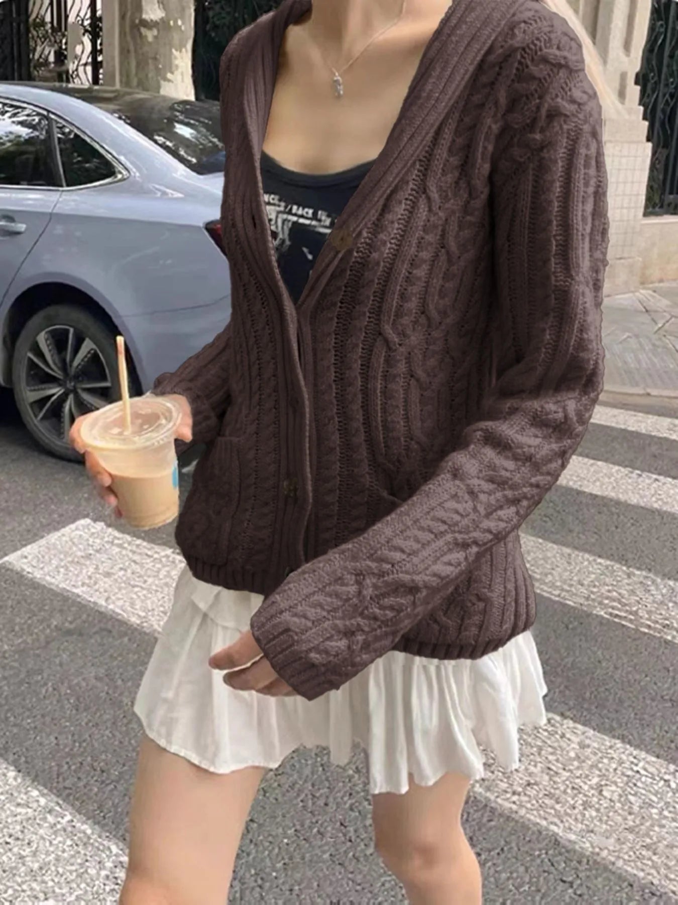 Cable Knit Button Up Cardigan designed for comfort and style at Lookzlike