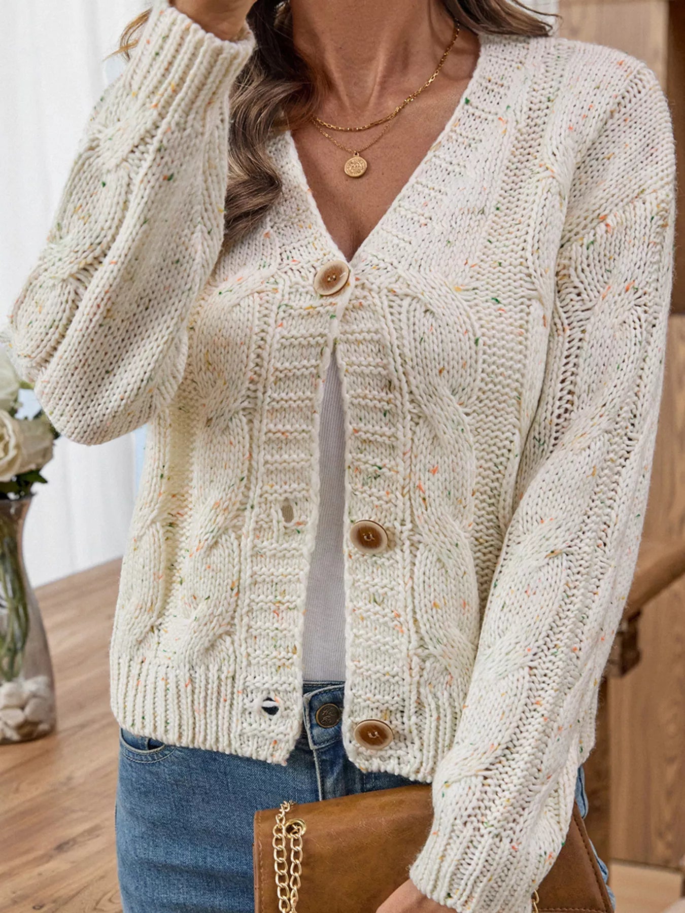 Cable Knit Button - Up Cardigan designed for comfort and style at Lookzlike