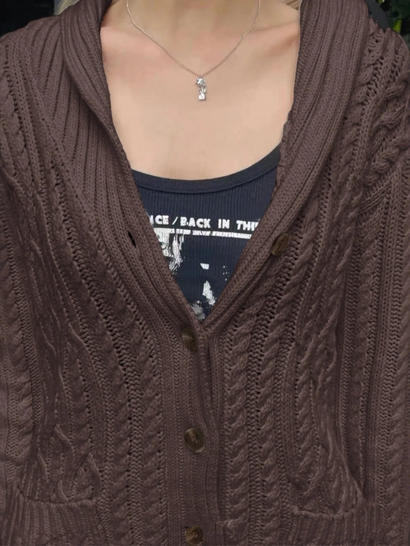 Cable Knit Button Up Cardigan designed for comfort and style at Lookzlike