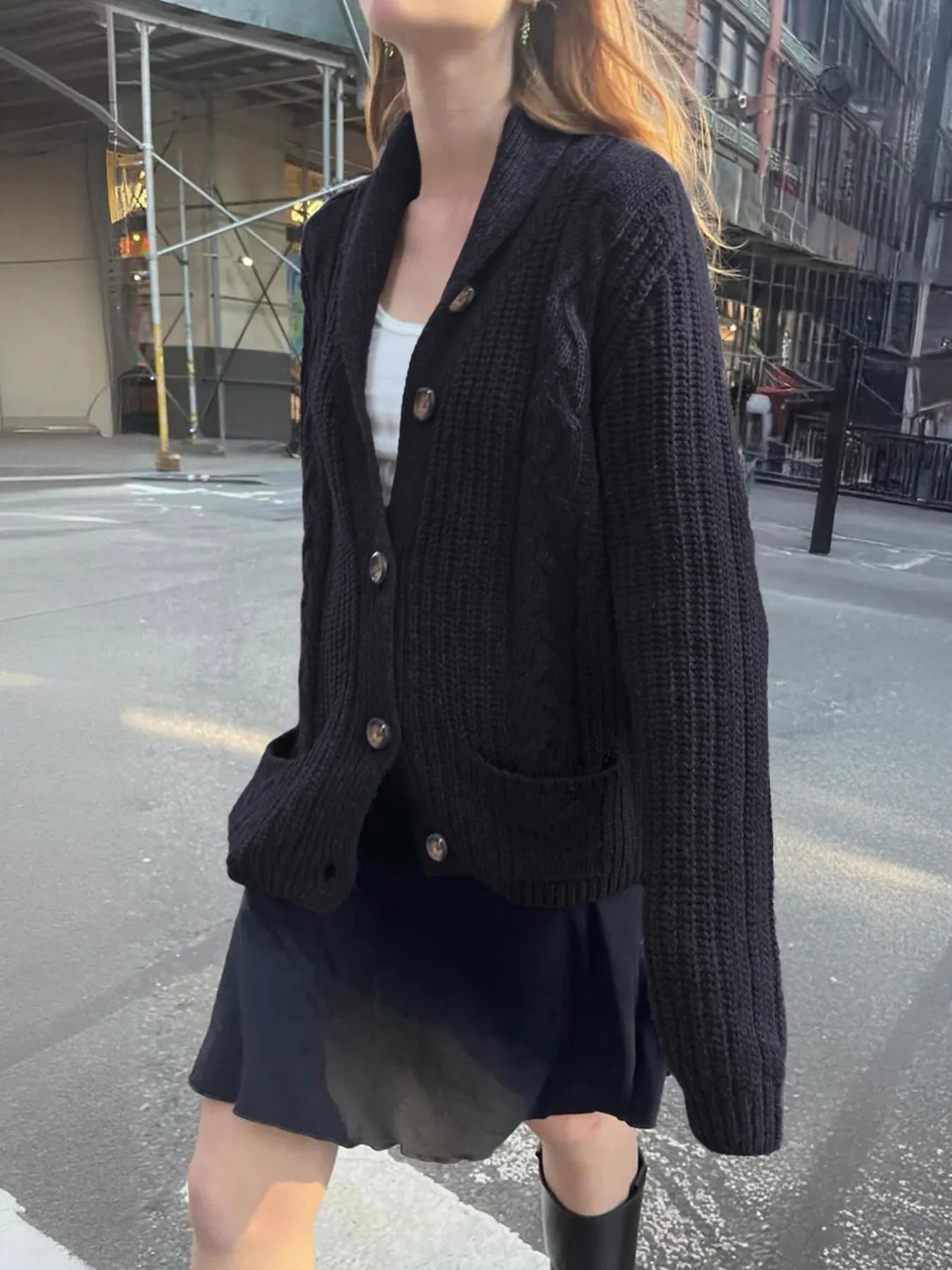 Cable Knit Button Up Cardigan designed for comfort and style at Lookzlike