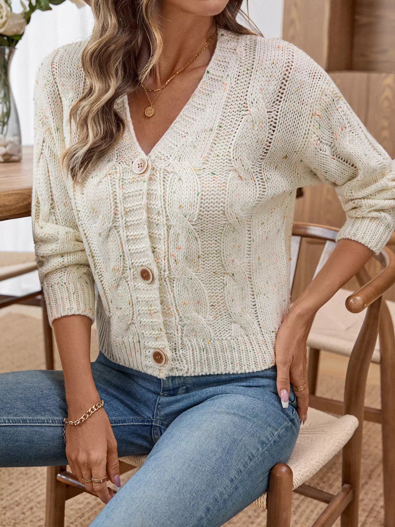 Cable Knit Button - Up Cardigan designed for comfort and style at Lookzlike