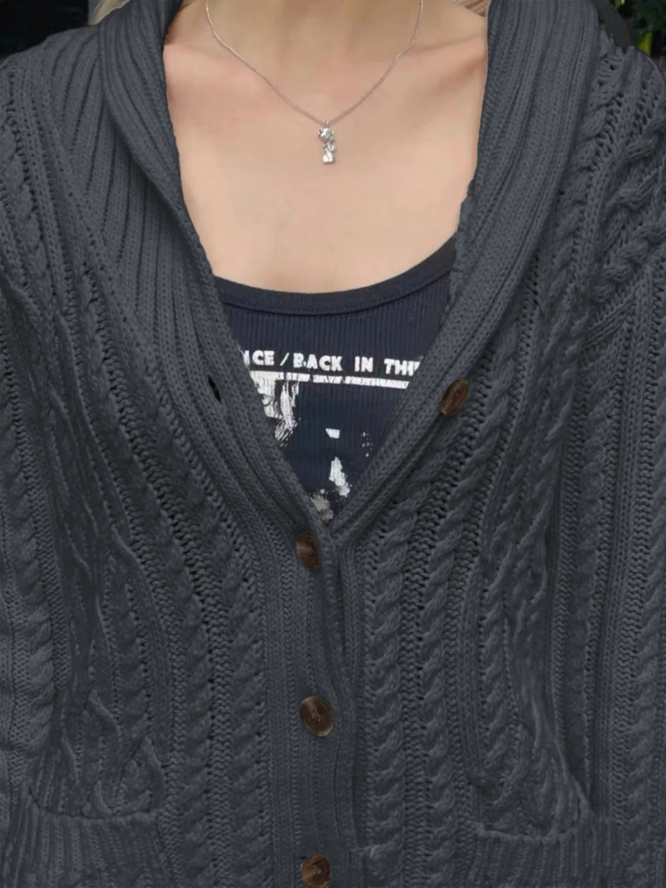 Cable Knit Button Up Cardigan designed for comfort and style at Lookzlike