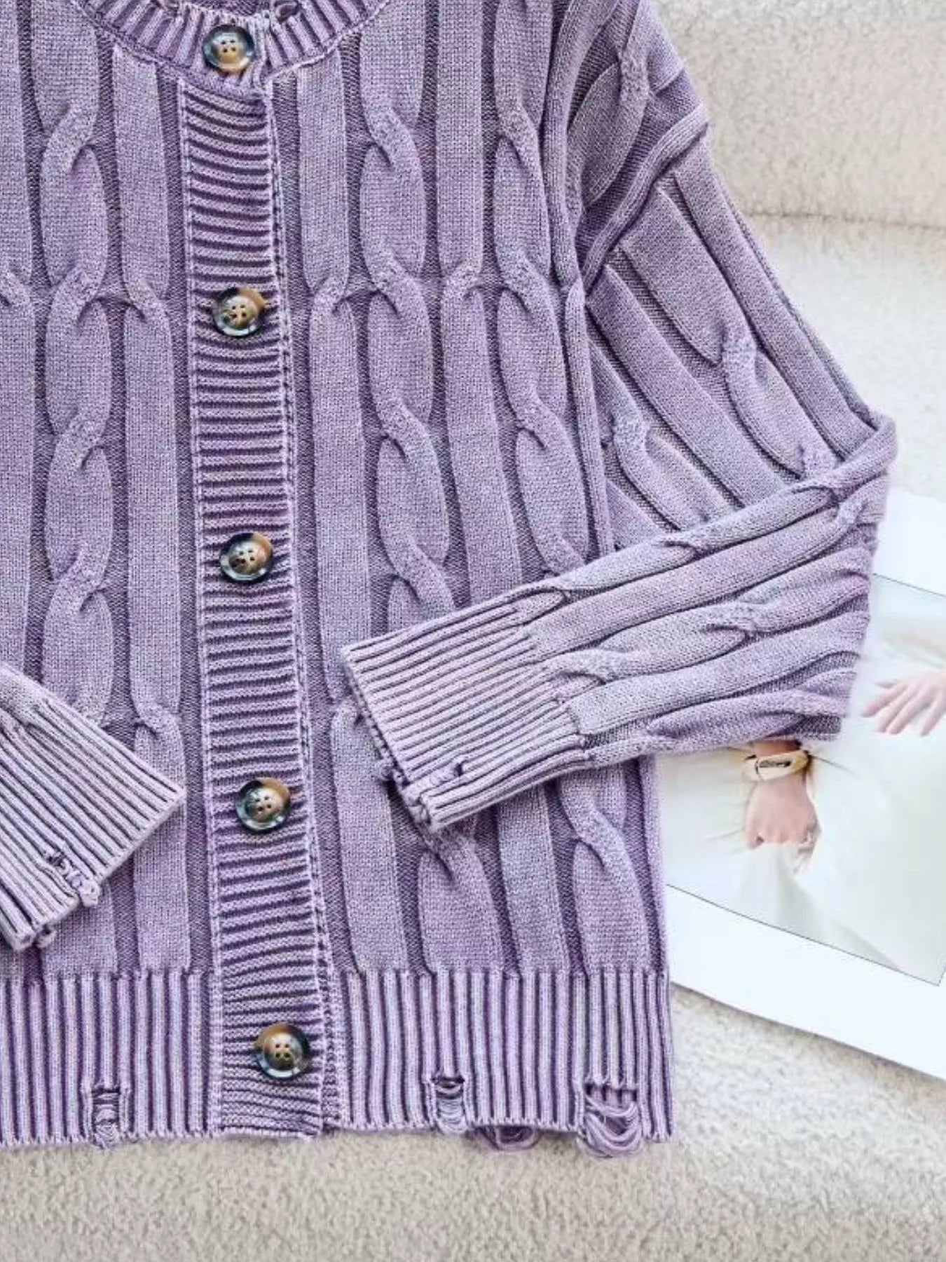 Cable Knit Button Up Cardigan designed for comfort and style at Lookzlike