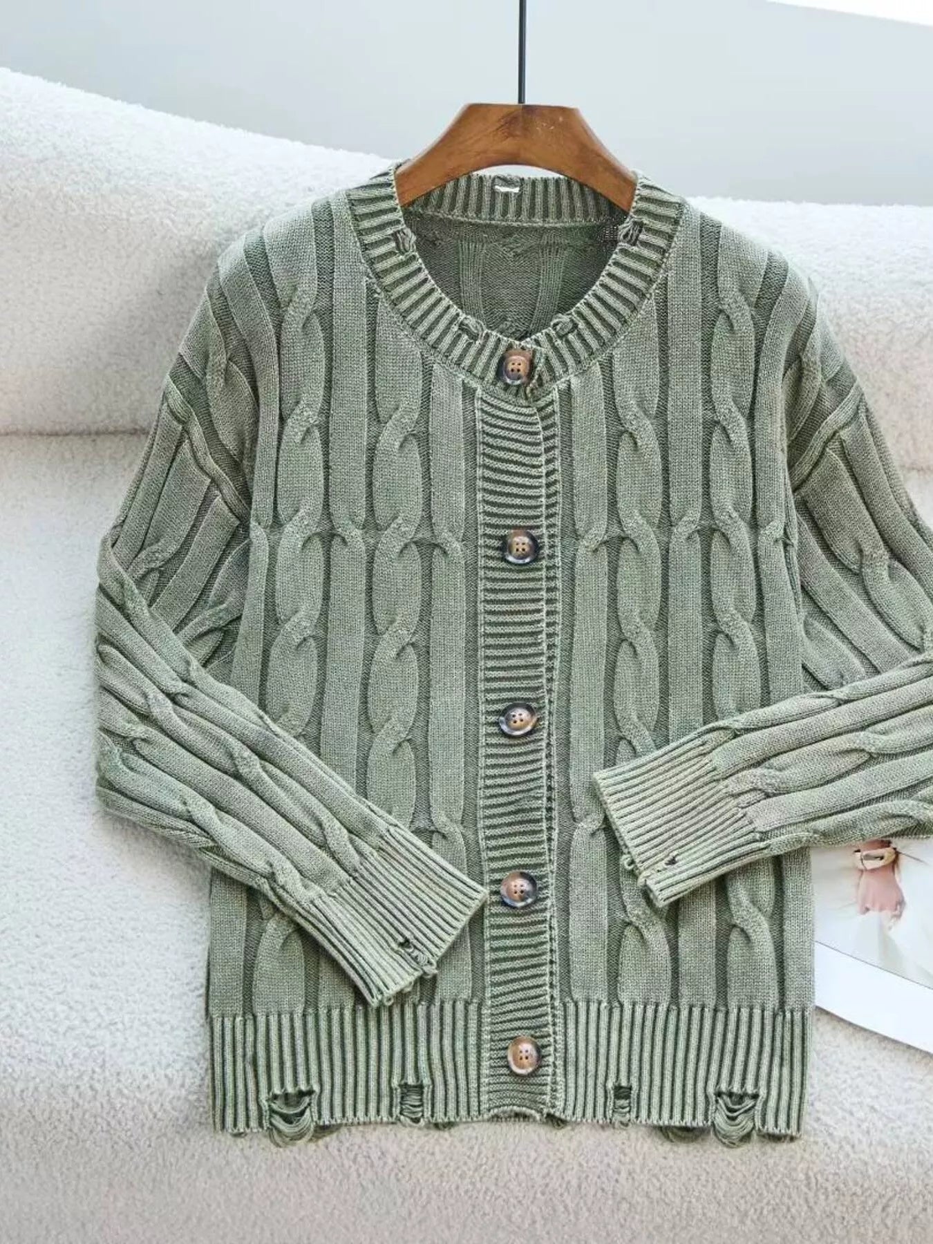 Cable Knit Button Up Cardigan designed for comfort and style at Lookzlike