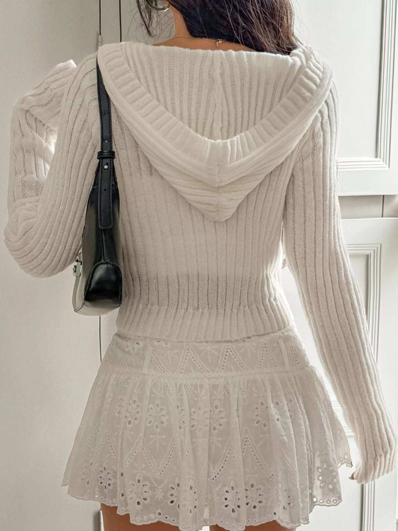 Cable - Knit Long Sleeve Hooded Sweater designed for comfort and style at Lookzlike