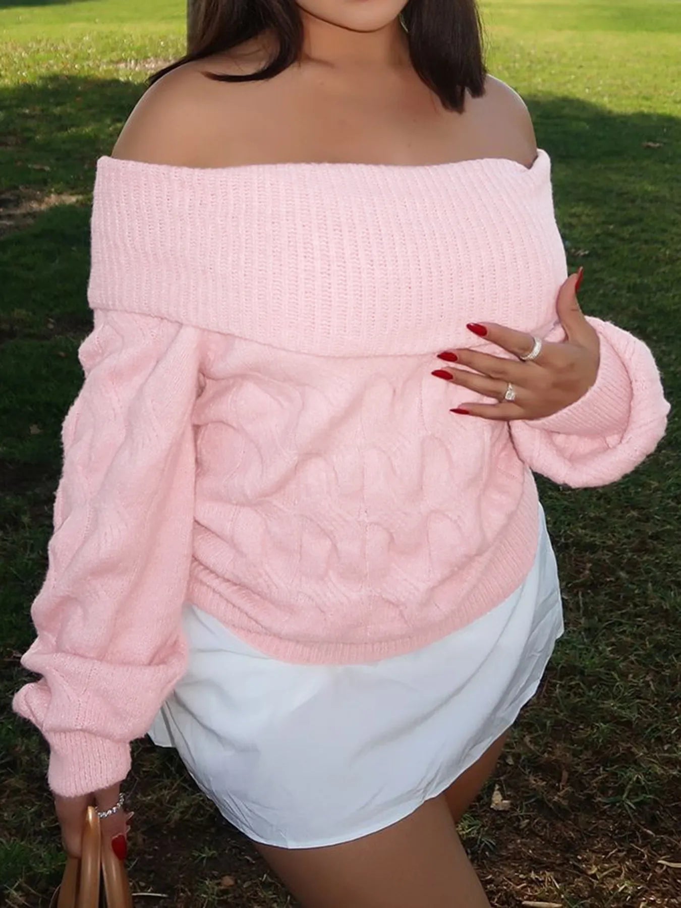 Cable Knit Off - Shoulder Sweater designed for comfort and style at Lookzlike