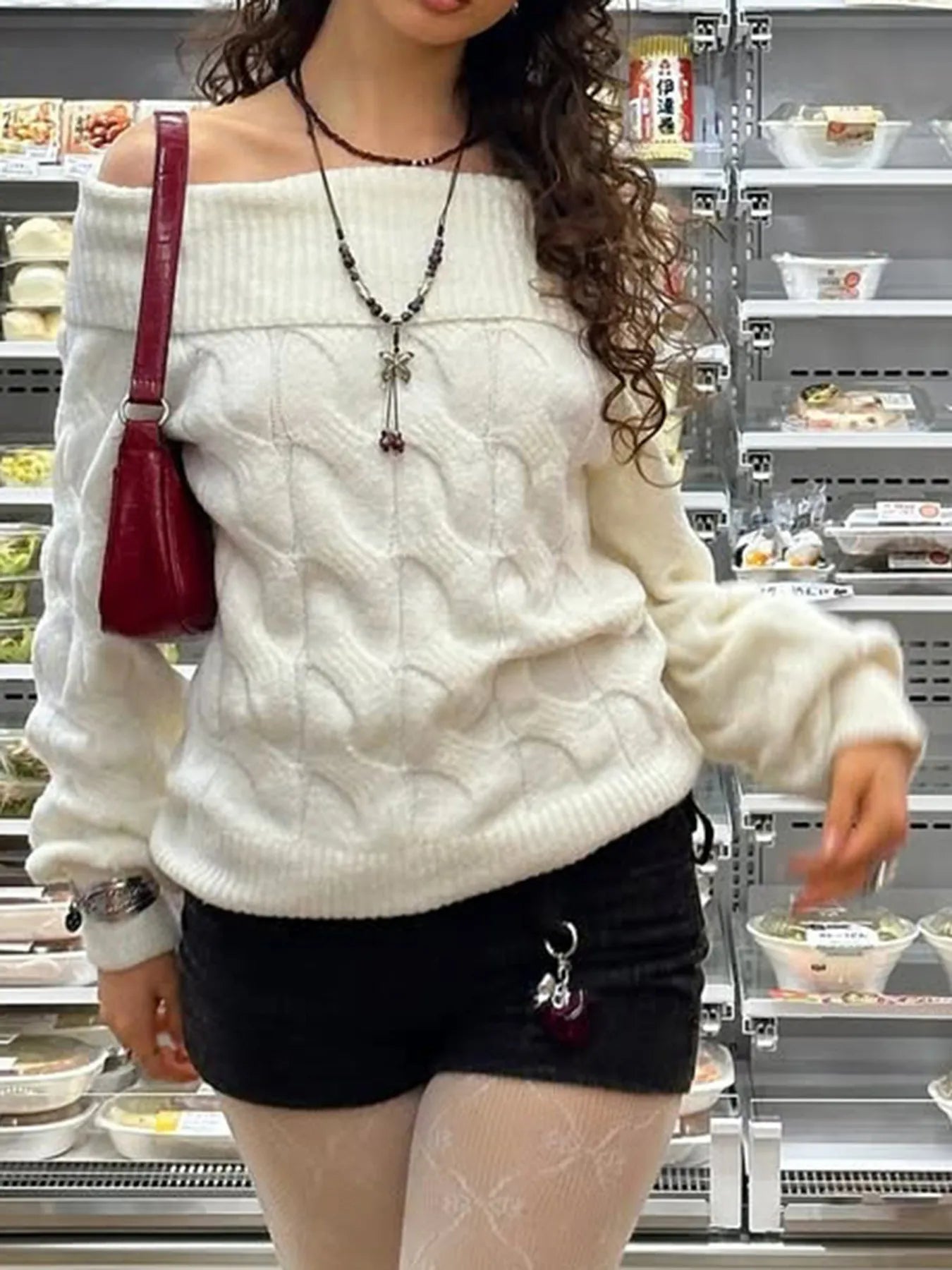 Cable Knit Off - Shoulder Sweater designed for comfort and style at Lookzlike