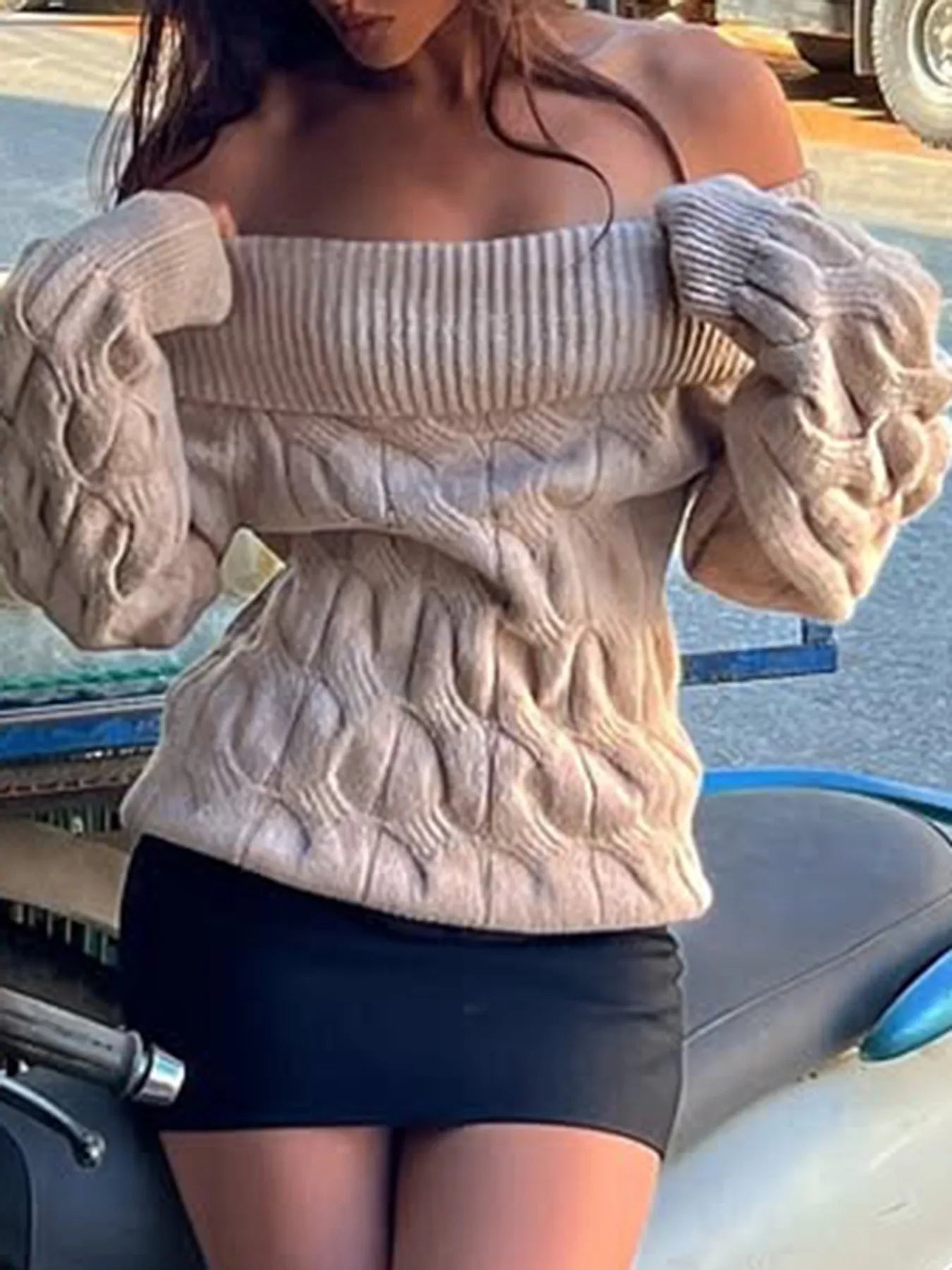 Cable Knit Off - Shoulder Sweater designed for comfort and style at Lookzlike