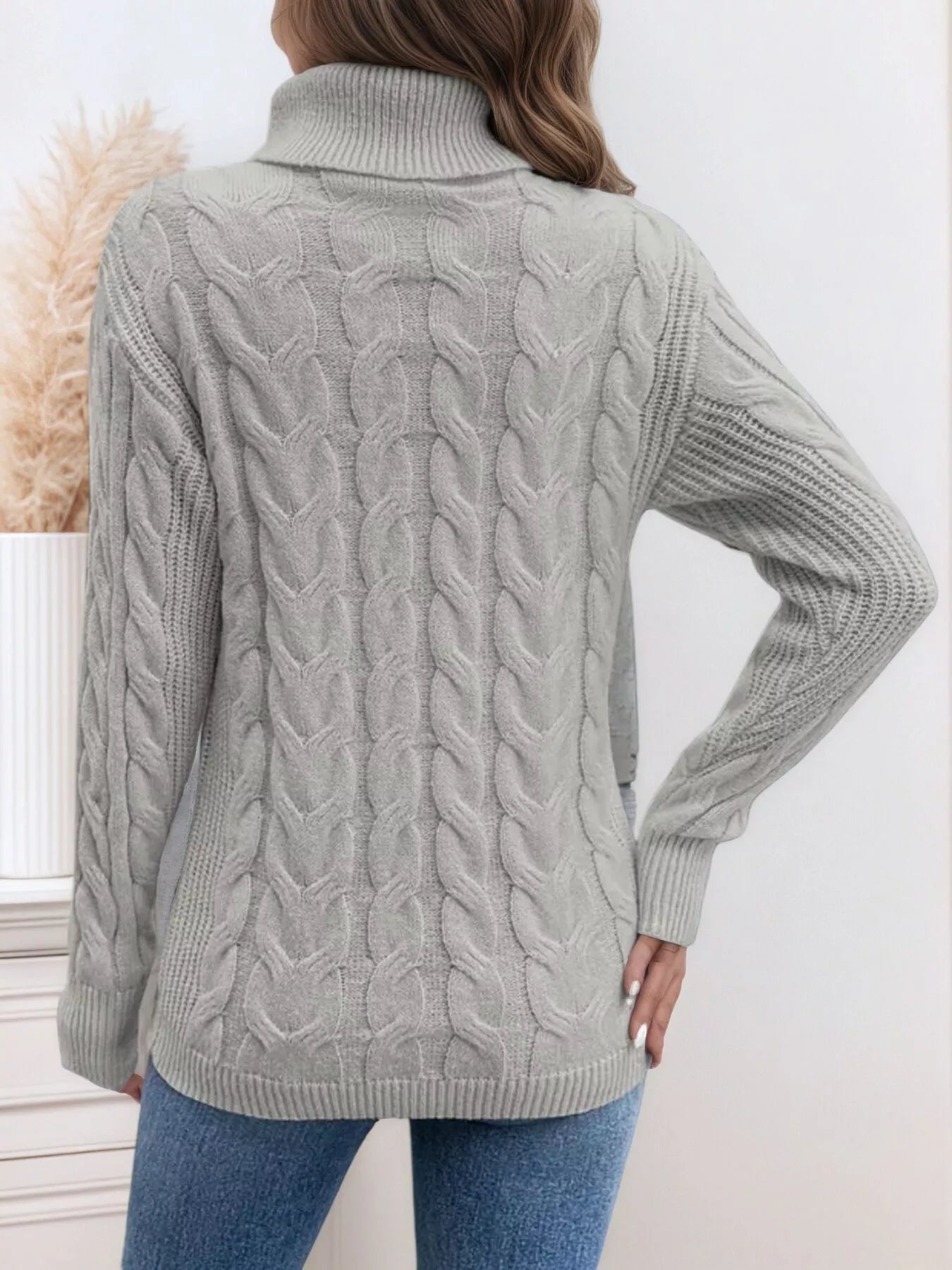 Cable Knit Turtleneck Long Sleeve Sweater designed for comfort and style at Lookzlike