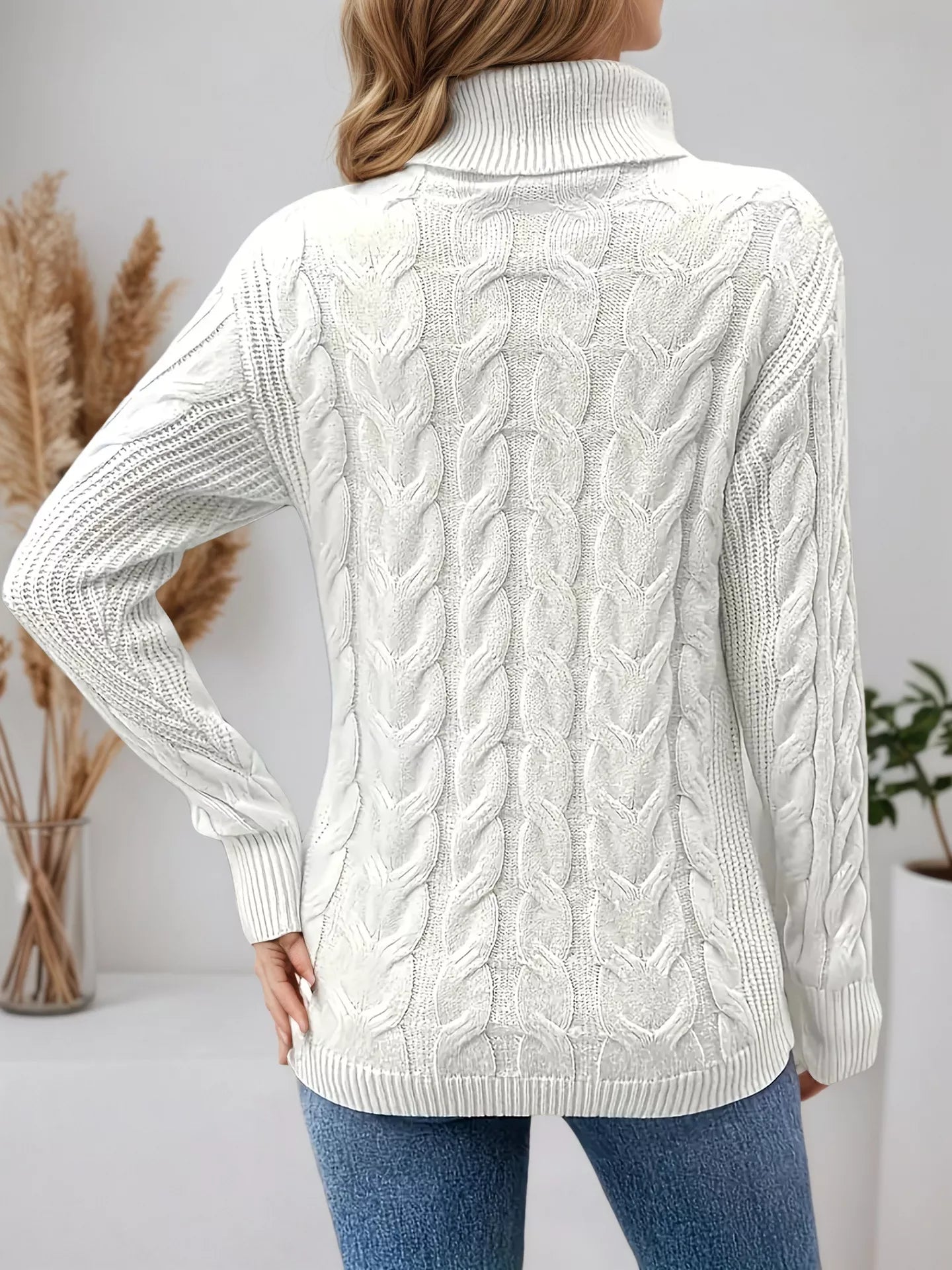 Cable Knit Turtleneck Long Sleeve Sweater designed for comfort and style at Lookzlike