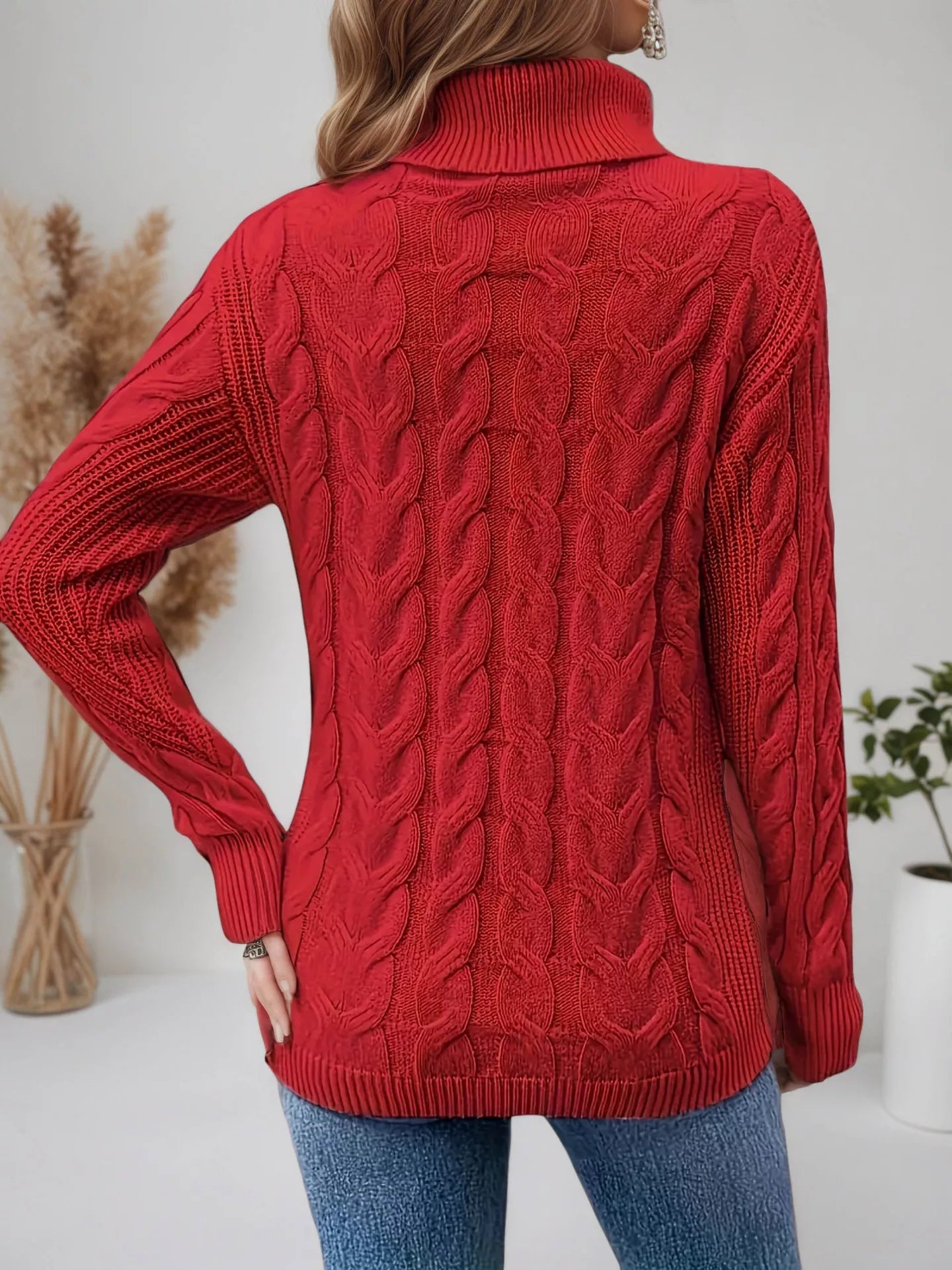 Cable Knit Turtleneck Long Sleeve Sweater designed for comfort and style at Lookzlike