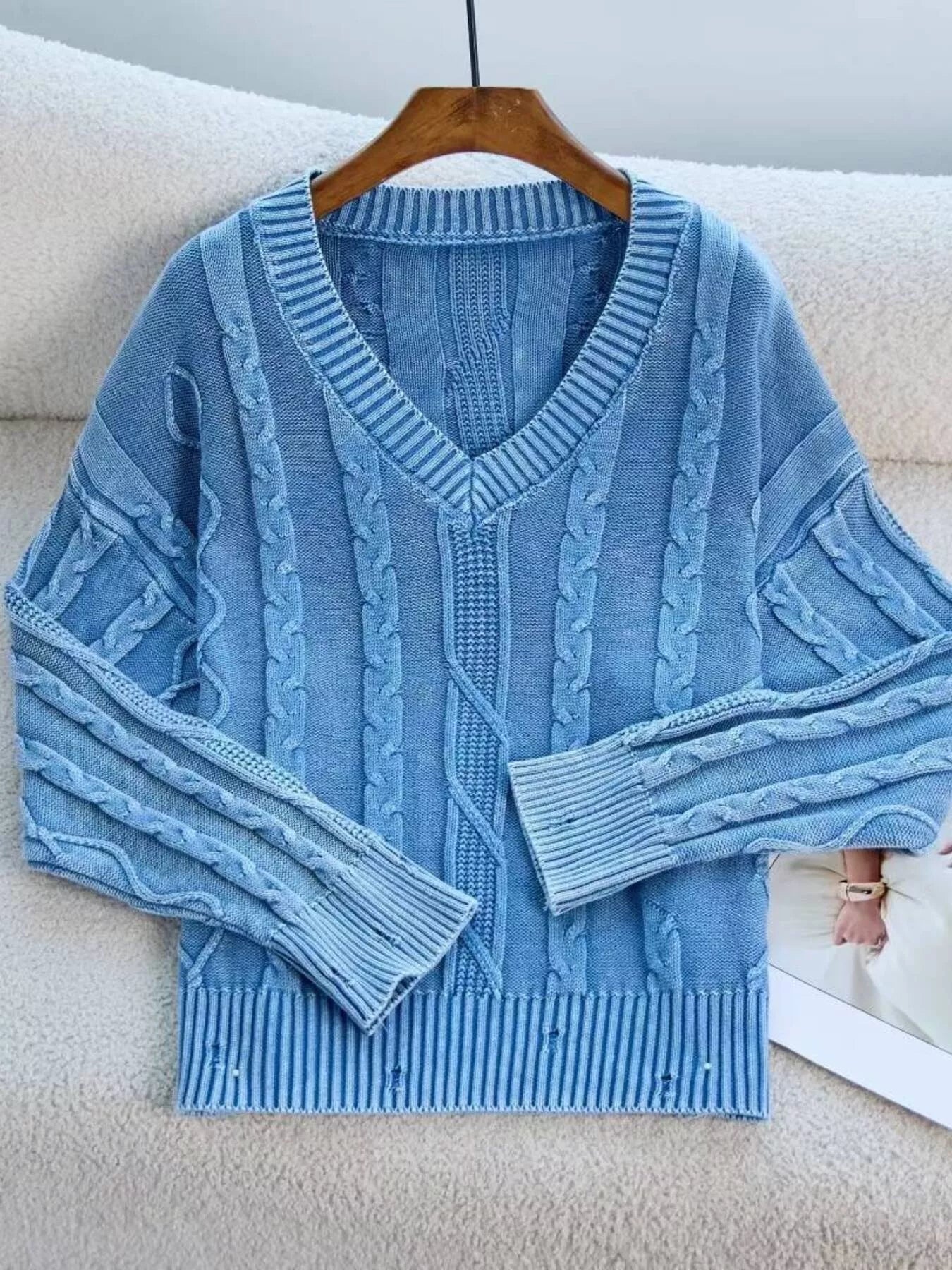 Cable Knit V - Neck Sweater designed for comfort and style at Lookzlike