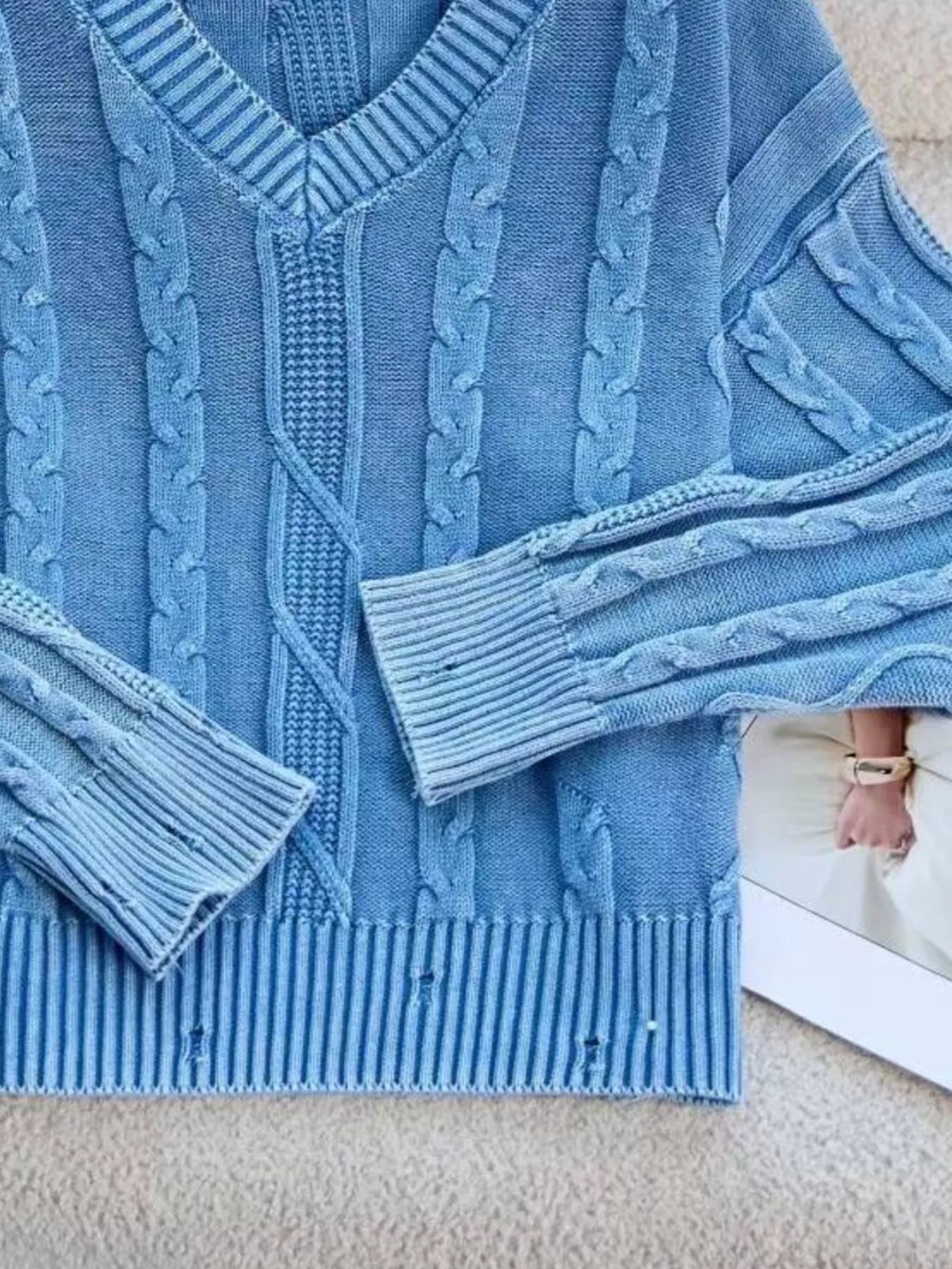 Cable Knit V - Neck Sweater designed for comfort and style at Lookzlike