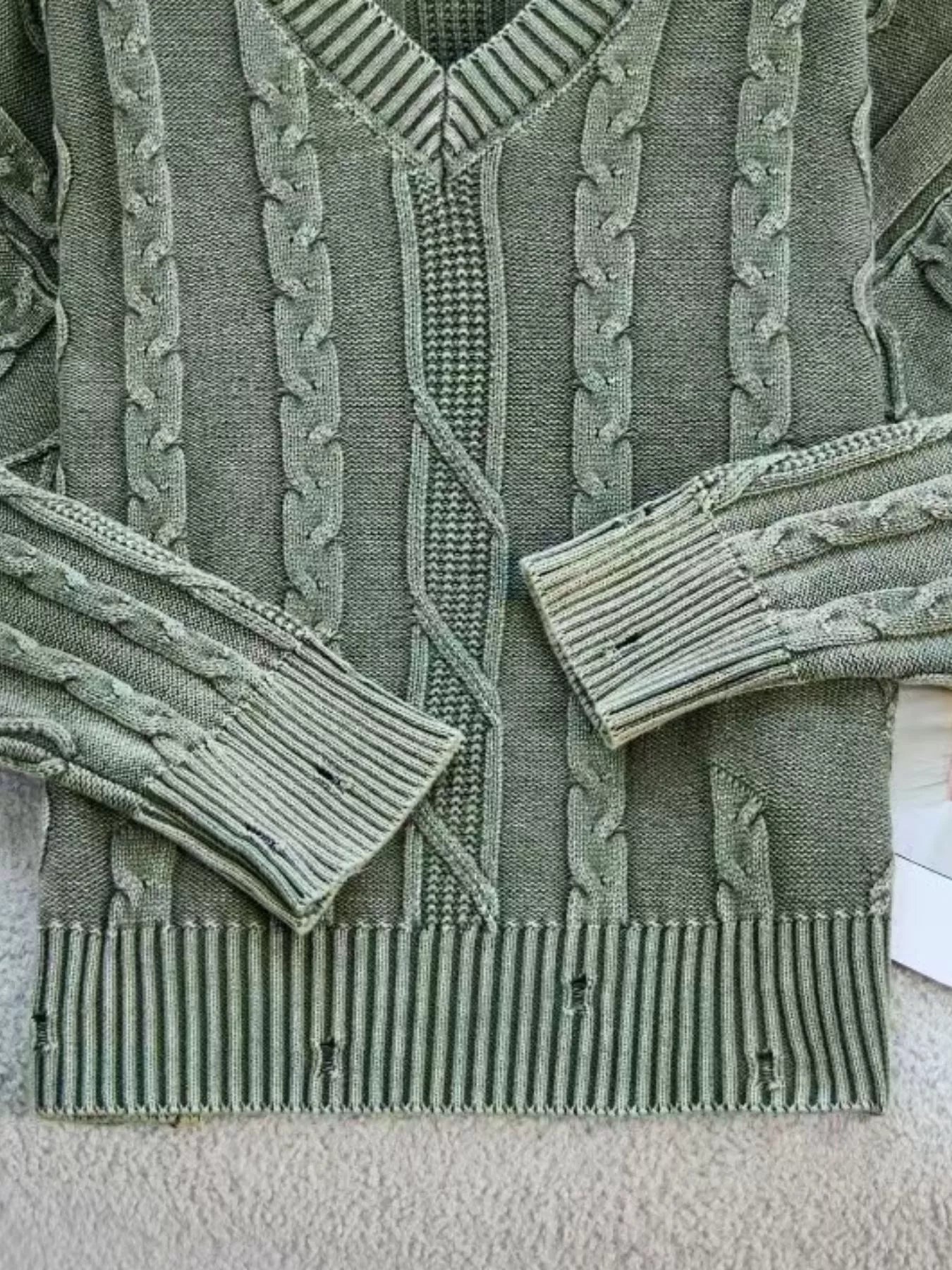 Cable Knit V - Neck Sweater designed for comfort and style at Lookzlike