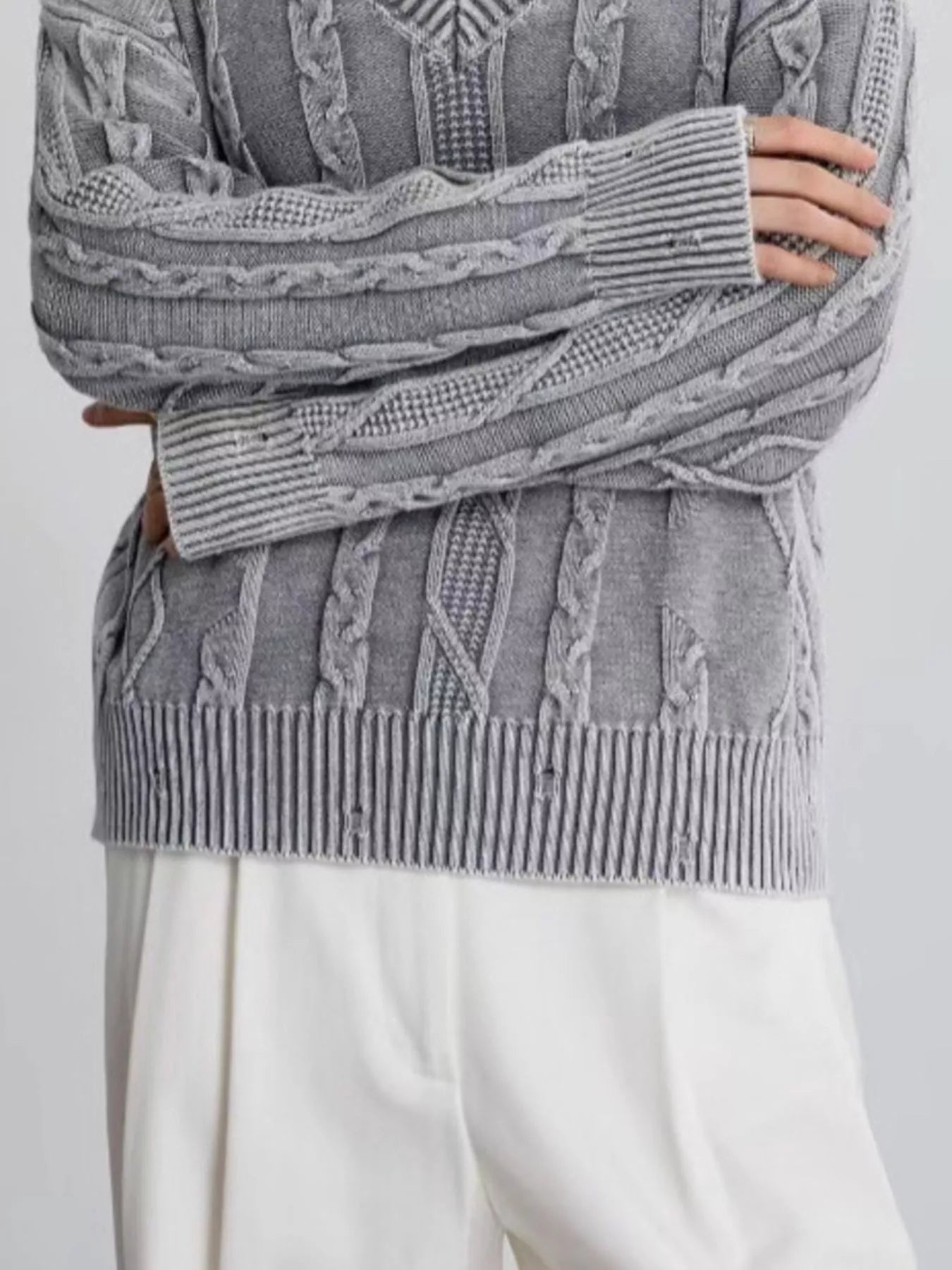 Cable Knit V - Neck Sweater designed for comfort and style at Lookzlike