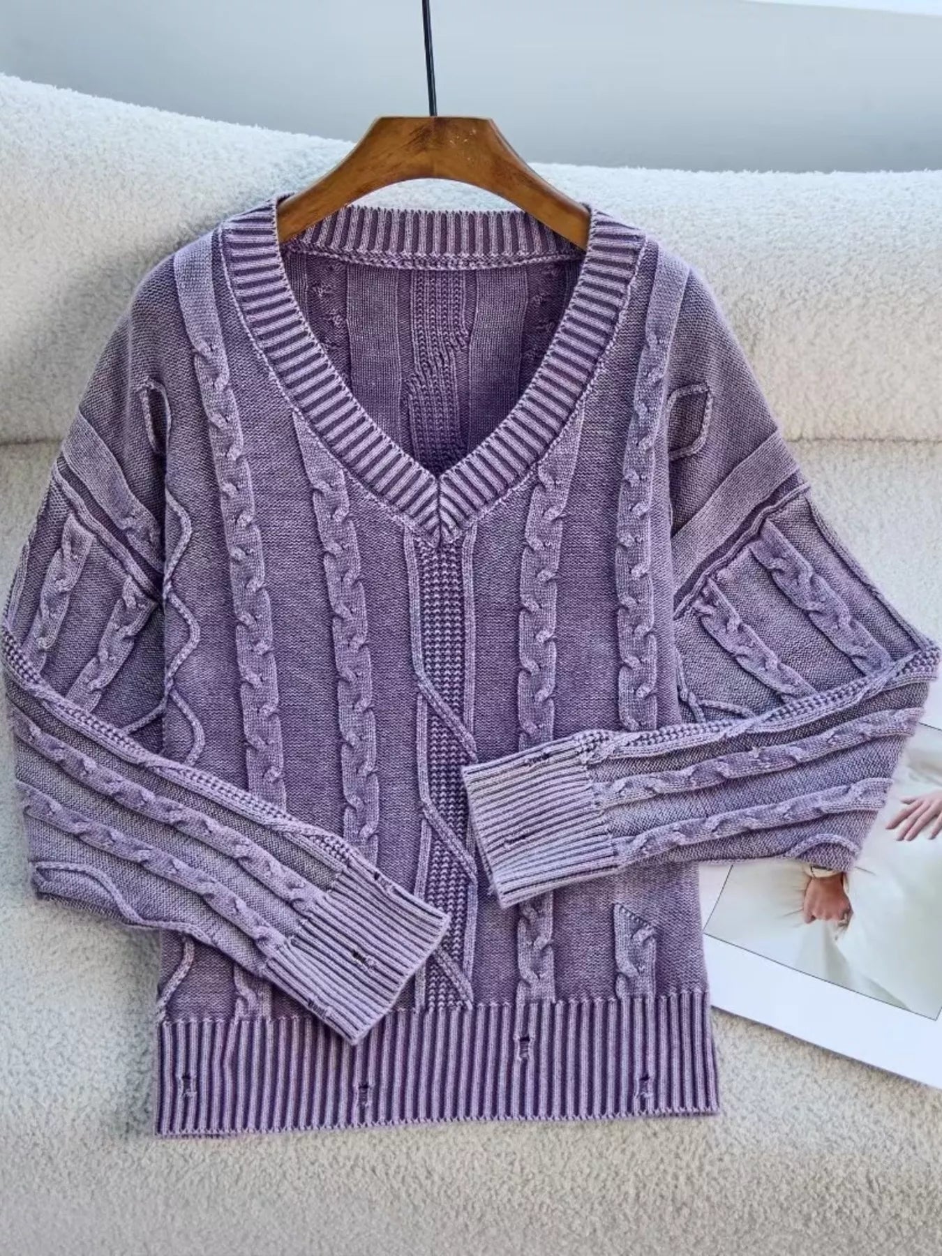 Cable Knit V - Neck Sweater designed for comfort and style at Lookzlike