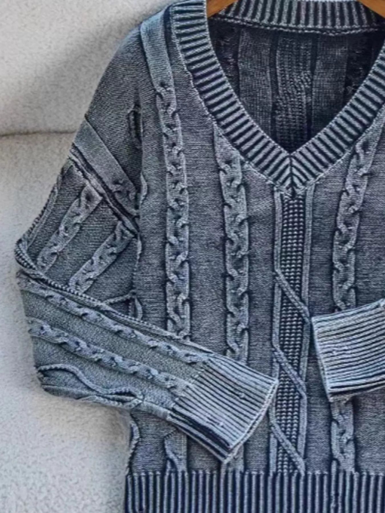 Cable Knit V - Neck Sweater designed for comfort and style at Lookzlike