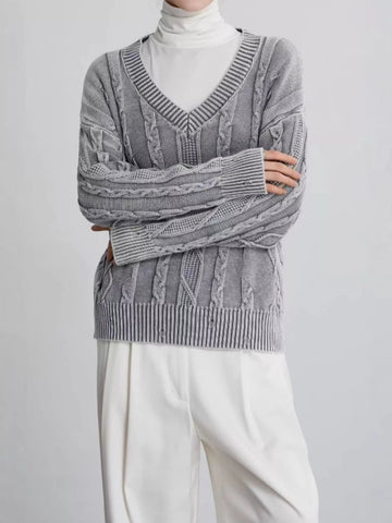 Cable Knit V - Neck Sweater designed for comfort and style at Lookzlike