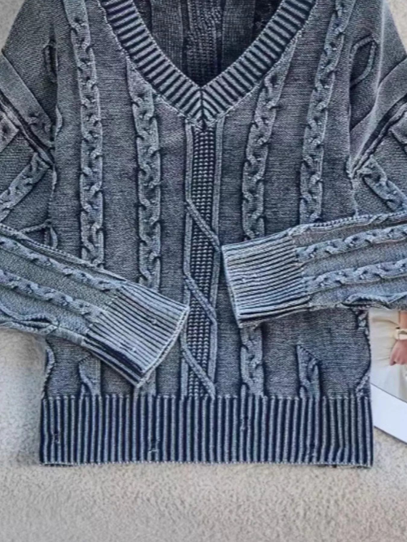 Cable Knit V - Neck Sweater designed for comfort and style at Lookzlike