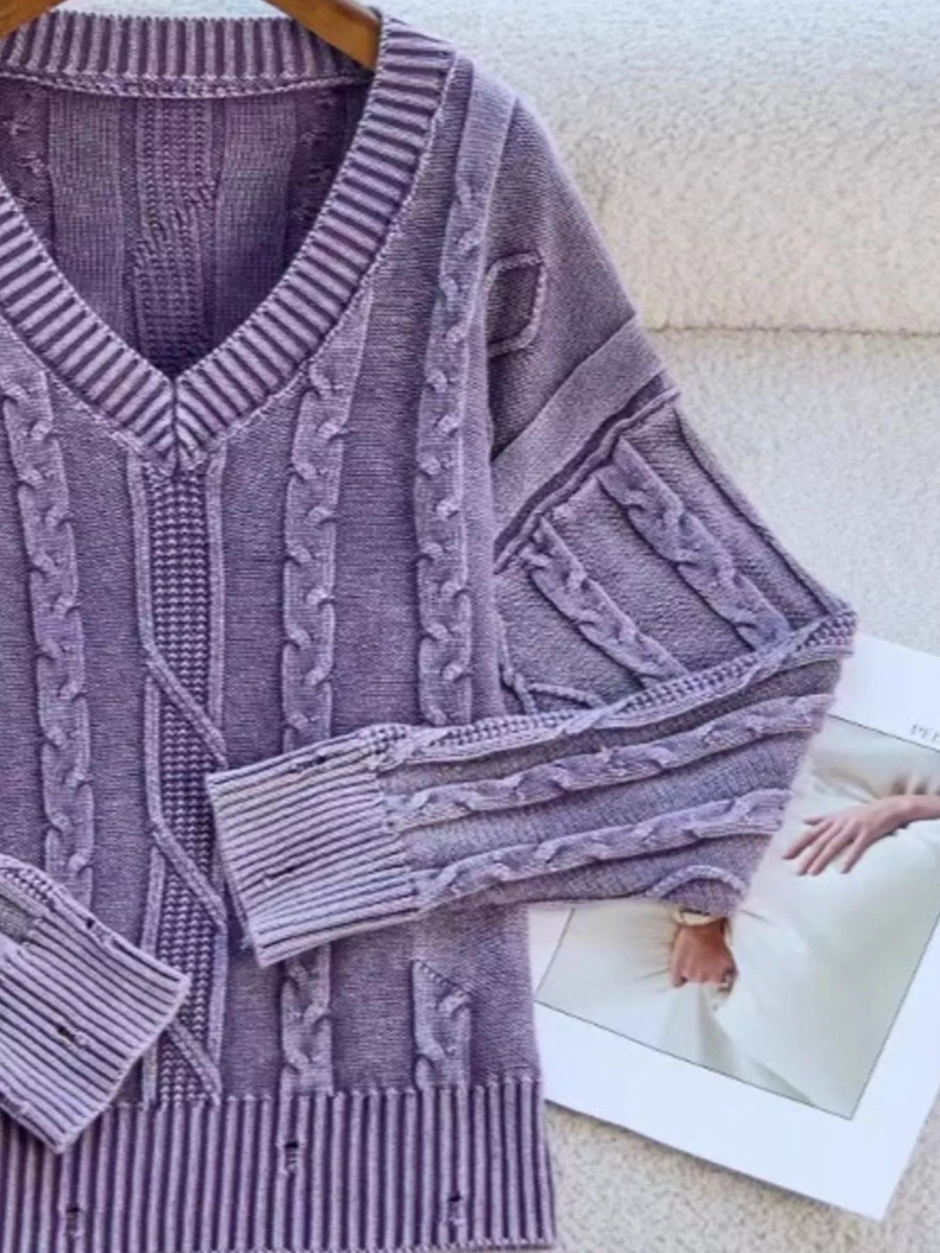 Cable Knit V - Neck Sweater designed for comfort and style at Lookzlike