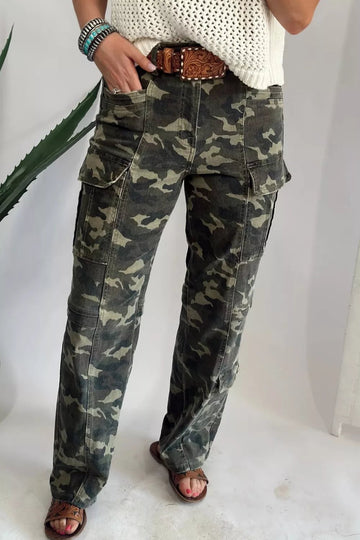Camouflage Print Multi Pocketed Womens Denim Pants designed for comfort and style at Lookzlike