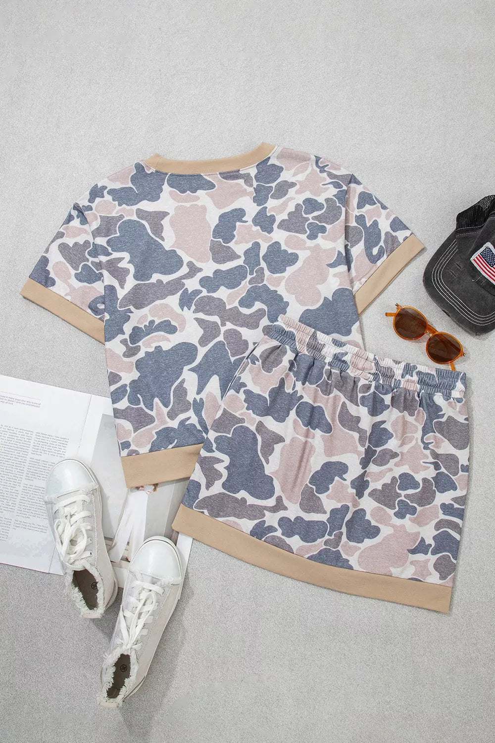 Camouflage Short Sleeve Top and Skirt Set designed for comfort and style at Lookzlike