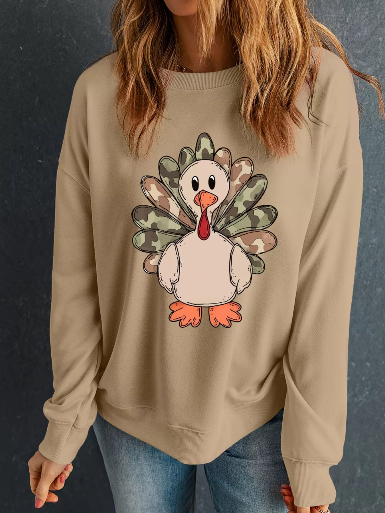 Camouflage Turkey Halloween Graphic Sweatshirt designed for comfort and style at Lookzlike