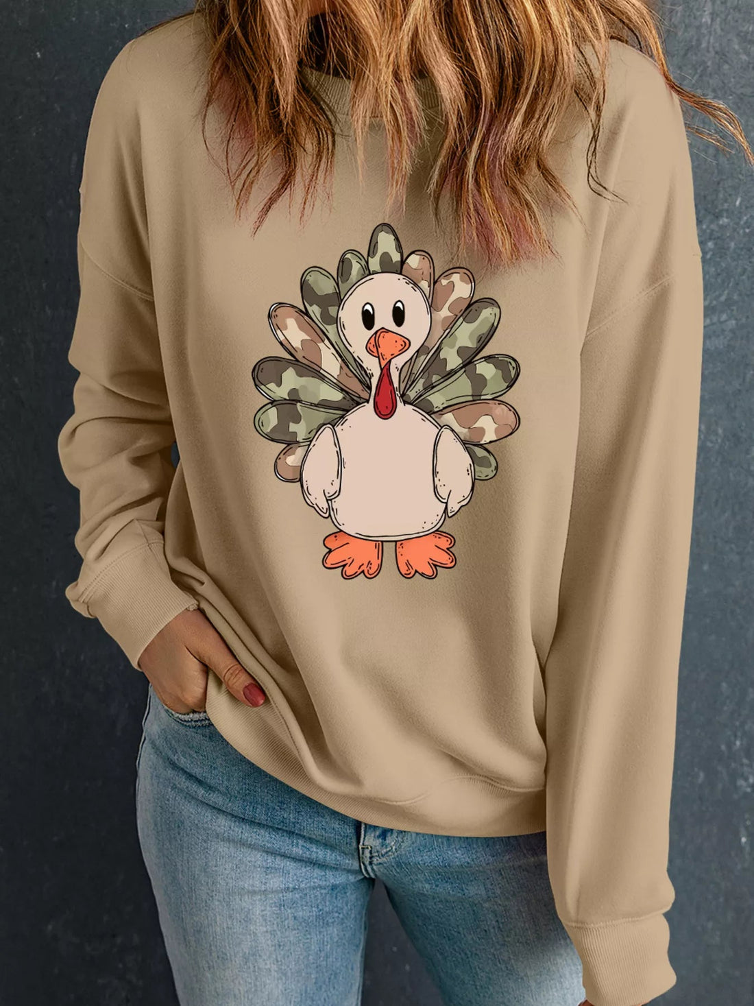 Camouflage Turkey Halloween Graphic Sweatshirt designed for comfort and style at Lookzlike