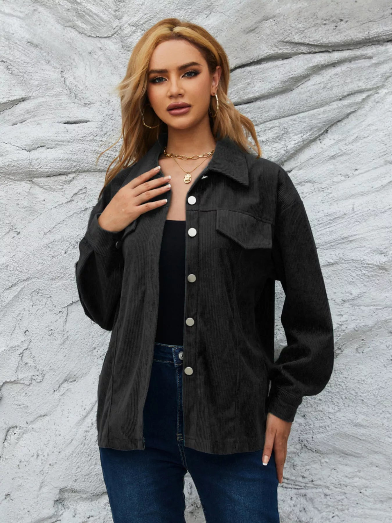 Casual Corduroy Button - Down Jacket designed for comfort and style at Lookzlike