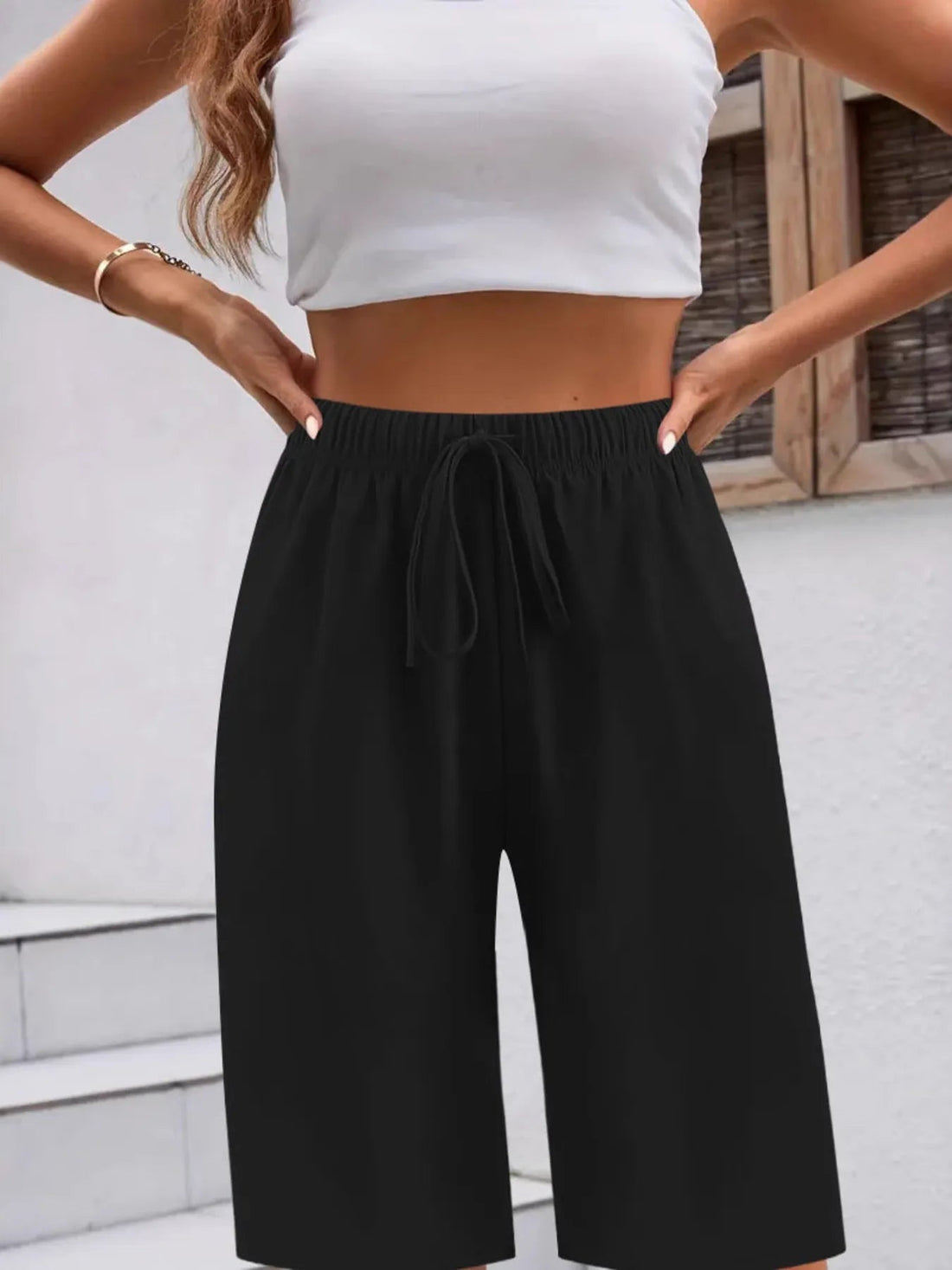 Casual Drawstring Wide Leg Shorts - Lookzlike
