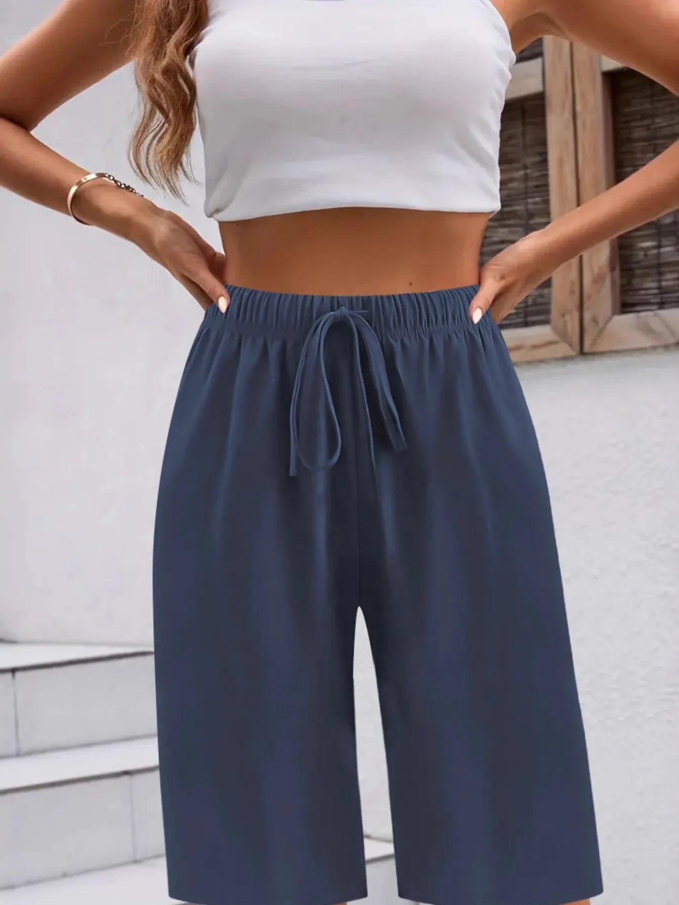 Casual Drawstring Wide Leg Shorts - Lookzlike