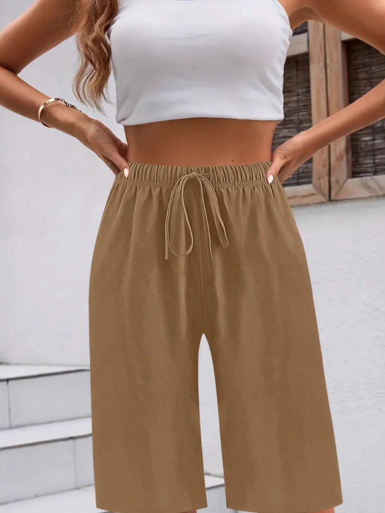 Casual Drawstring Wide Leg Shorts - Lookzlike